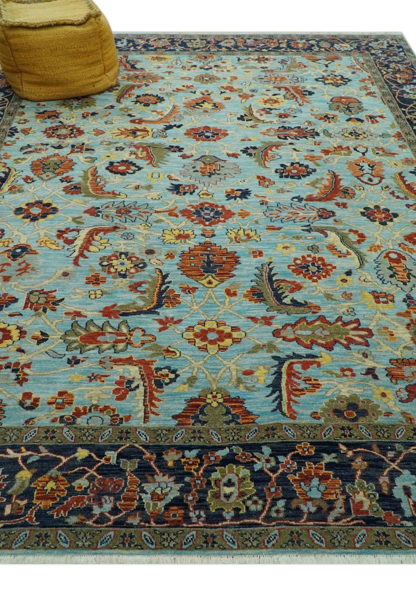 Traditional Turkish Knot Fine Blue And Rust Hand knotted Wool Area Rug - Image 4