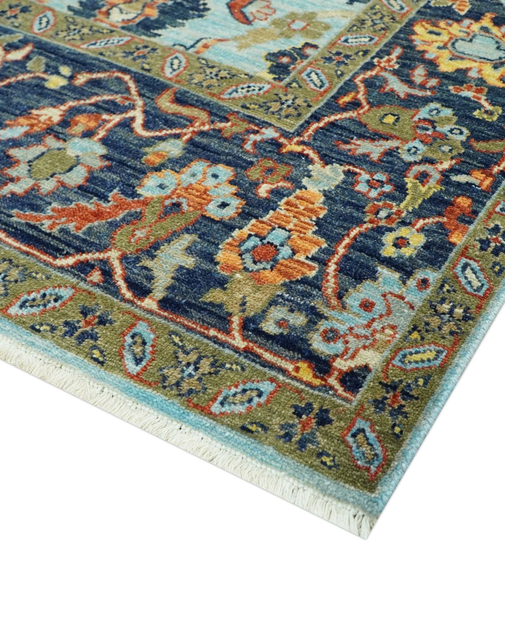 Traditional Turkish Knot Fine Blue And Rust Hand knotted Wool Area Rug - Image 6