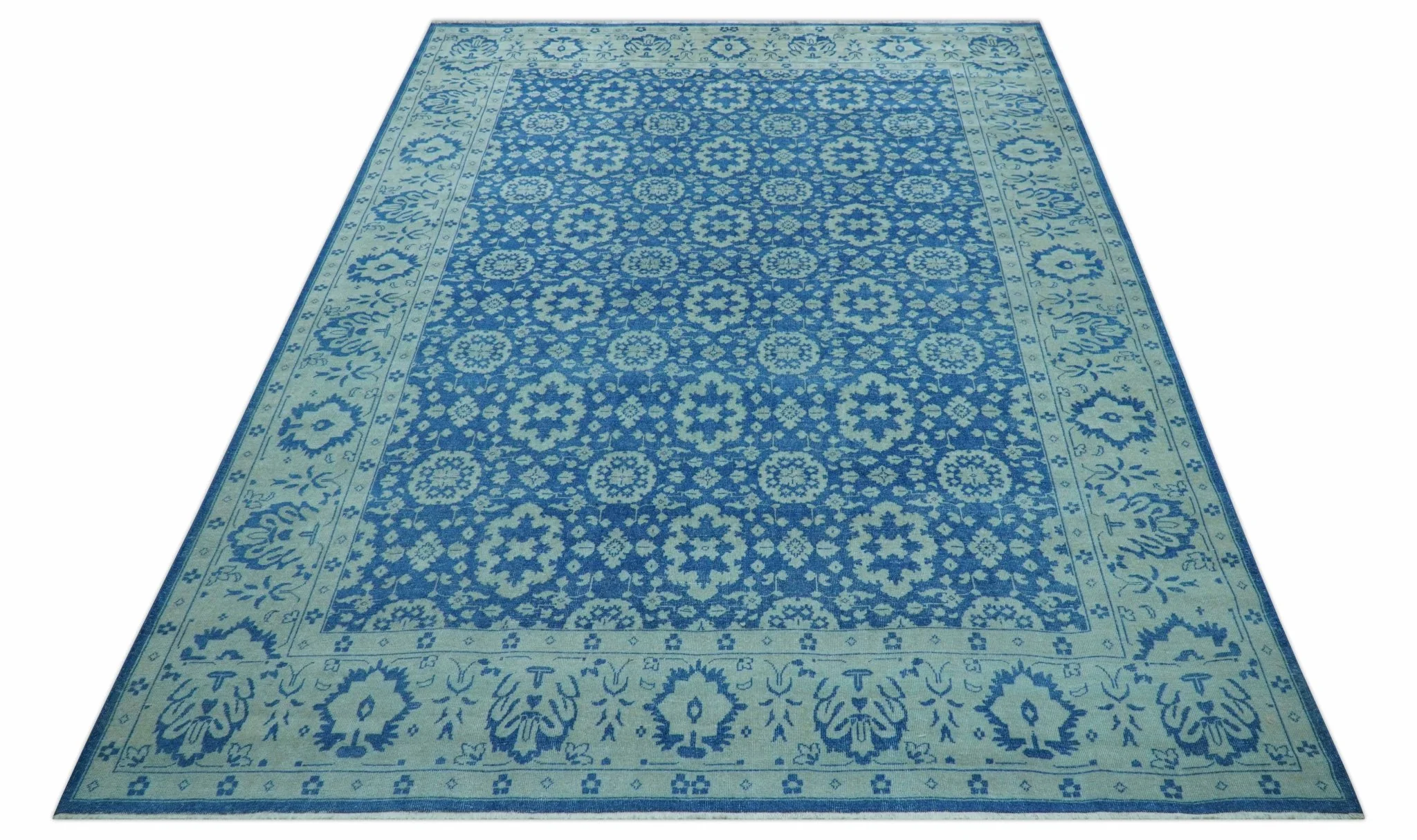 Traditional Turkish Design Blue 10x14 Hand Knotted Wool Area Rug - Image 11
