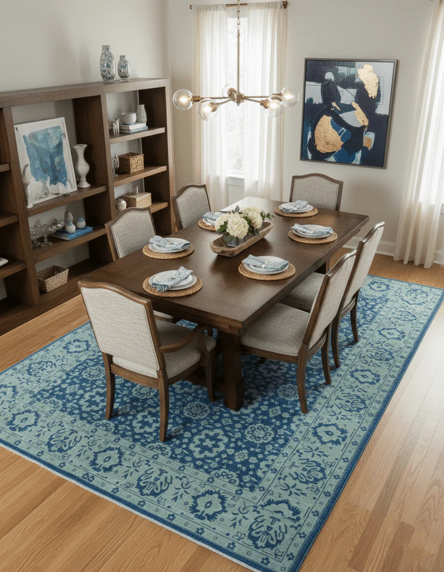 Traditional Turkish Design Blue 10x14 Hand Knotted Wool Area Rug - Image 2