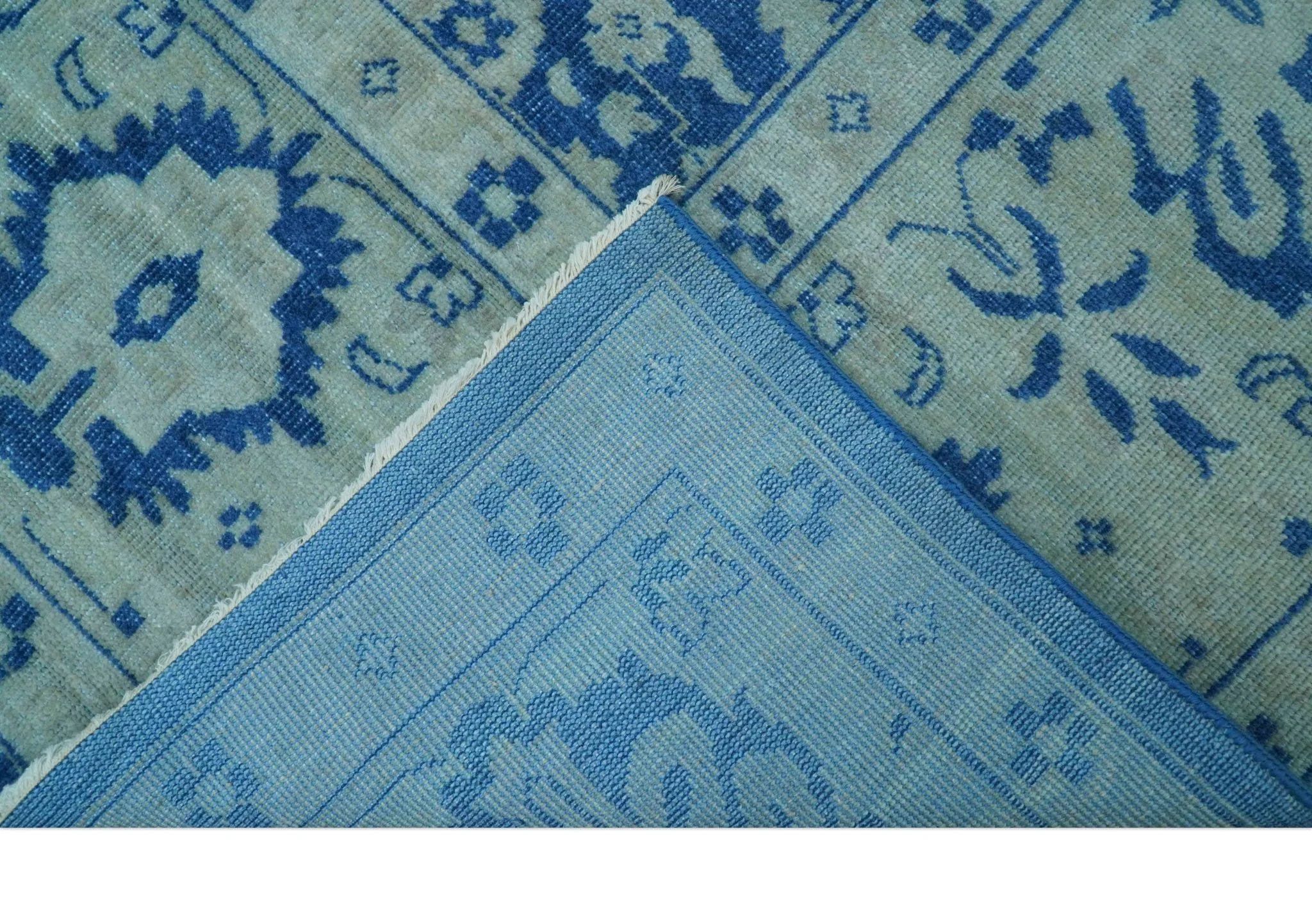 Traditional Turkish Design Blue 10x14 Hand Knotted Wool Area Rug - Image 6