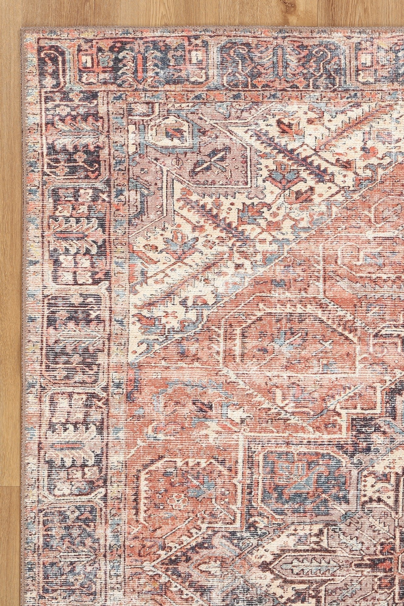 Traditional Turkish Design Machine Washable Rust And Beige Rug - Image 4