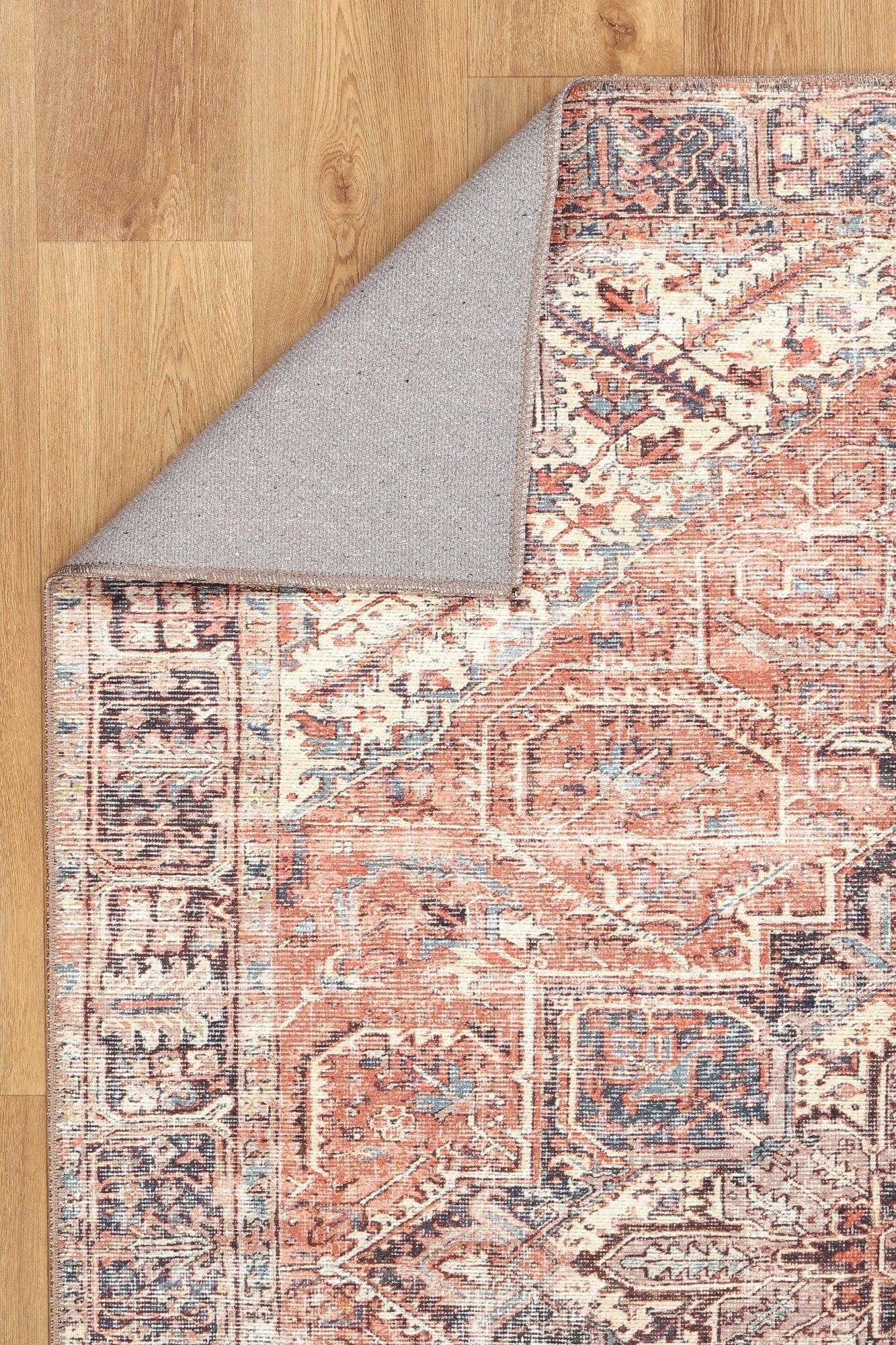 Traditional Turkish Design Machine Washable Rust And Beige Rug - Image 5