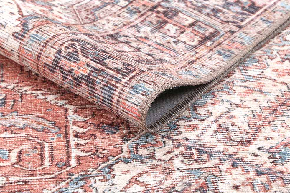 Traditional Turkish Design Machine Washable Rust And Beige Rug - Image 6