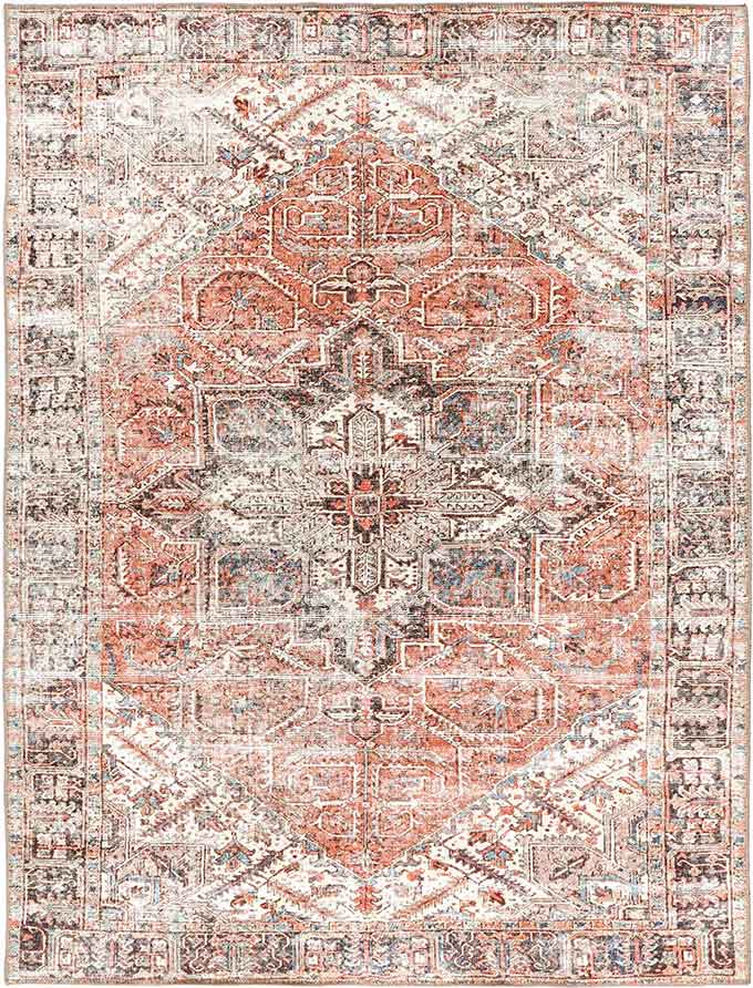 Traditional Turkish Design Machine Washable Rust And Beige Rug - Image 8