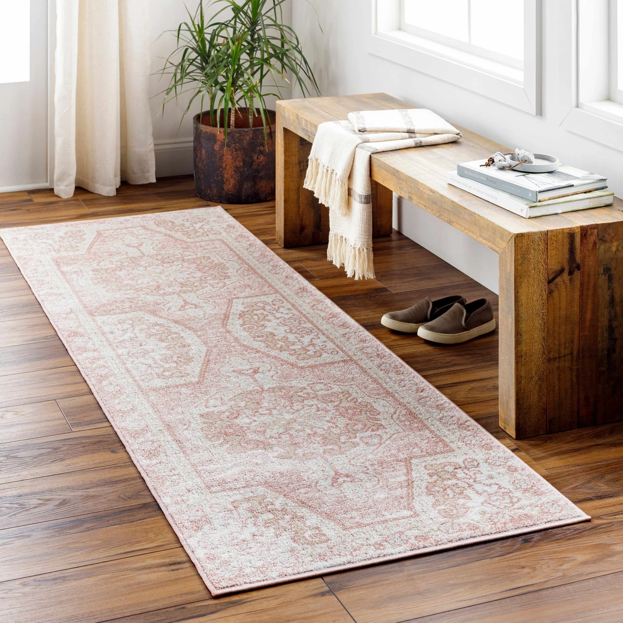 Traditional Turkish Design Pink gold and Off white medium pile Area Rug - Image 6