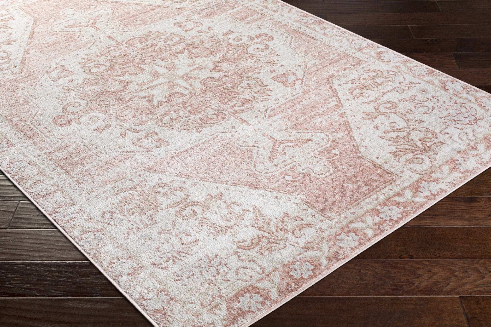 Traditional Turkish Design Pink gold and Off white medium pile Area Rug - Image 7