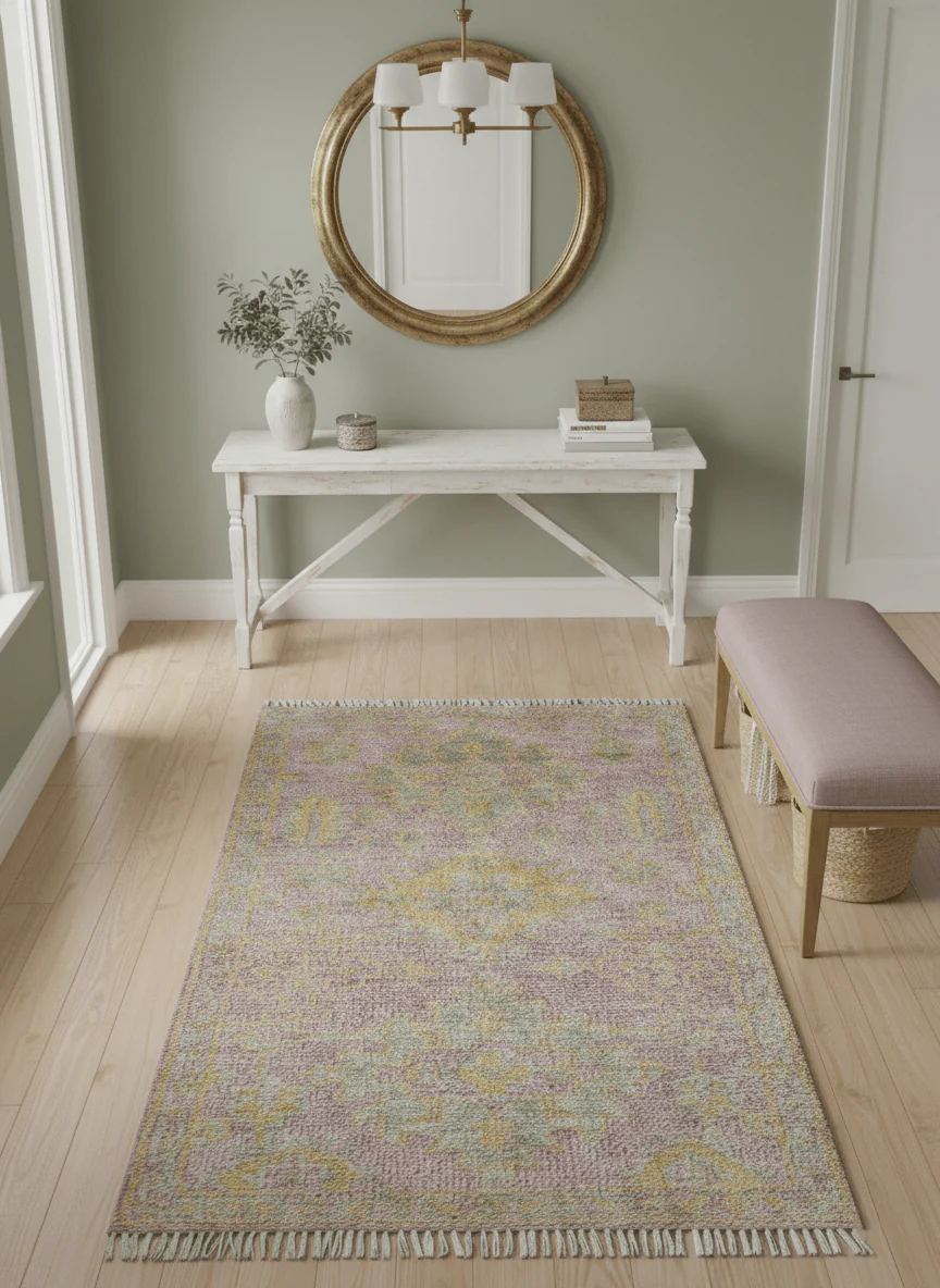 Traditional Turkish Design Pink Hand Knotted 3X5 Wool Rug - Image 2
