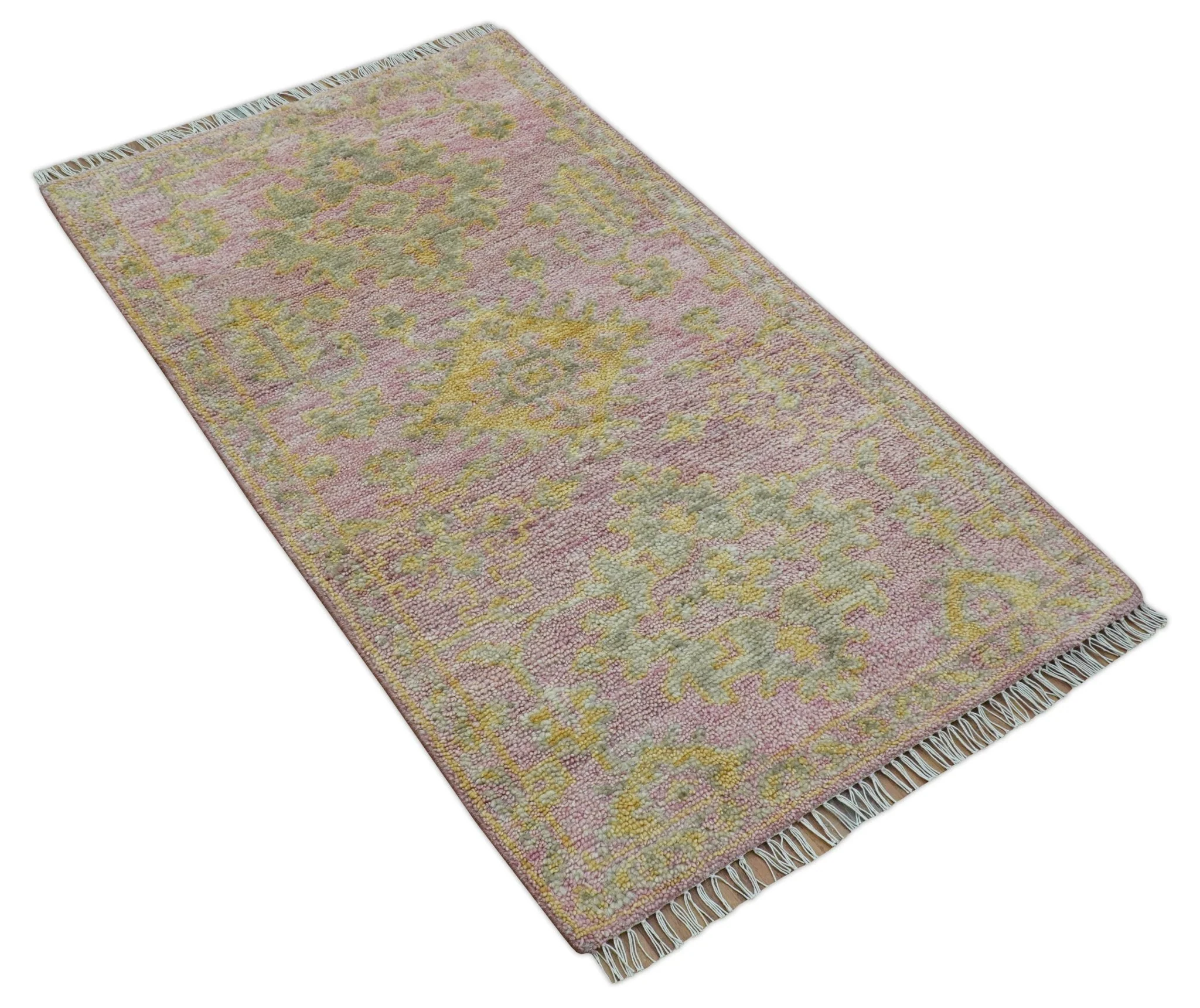 Traditional Turkish Design Pink Hand Knotted 3X5 Wool Rug - Image 3