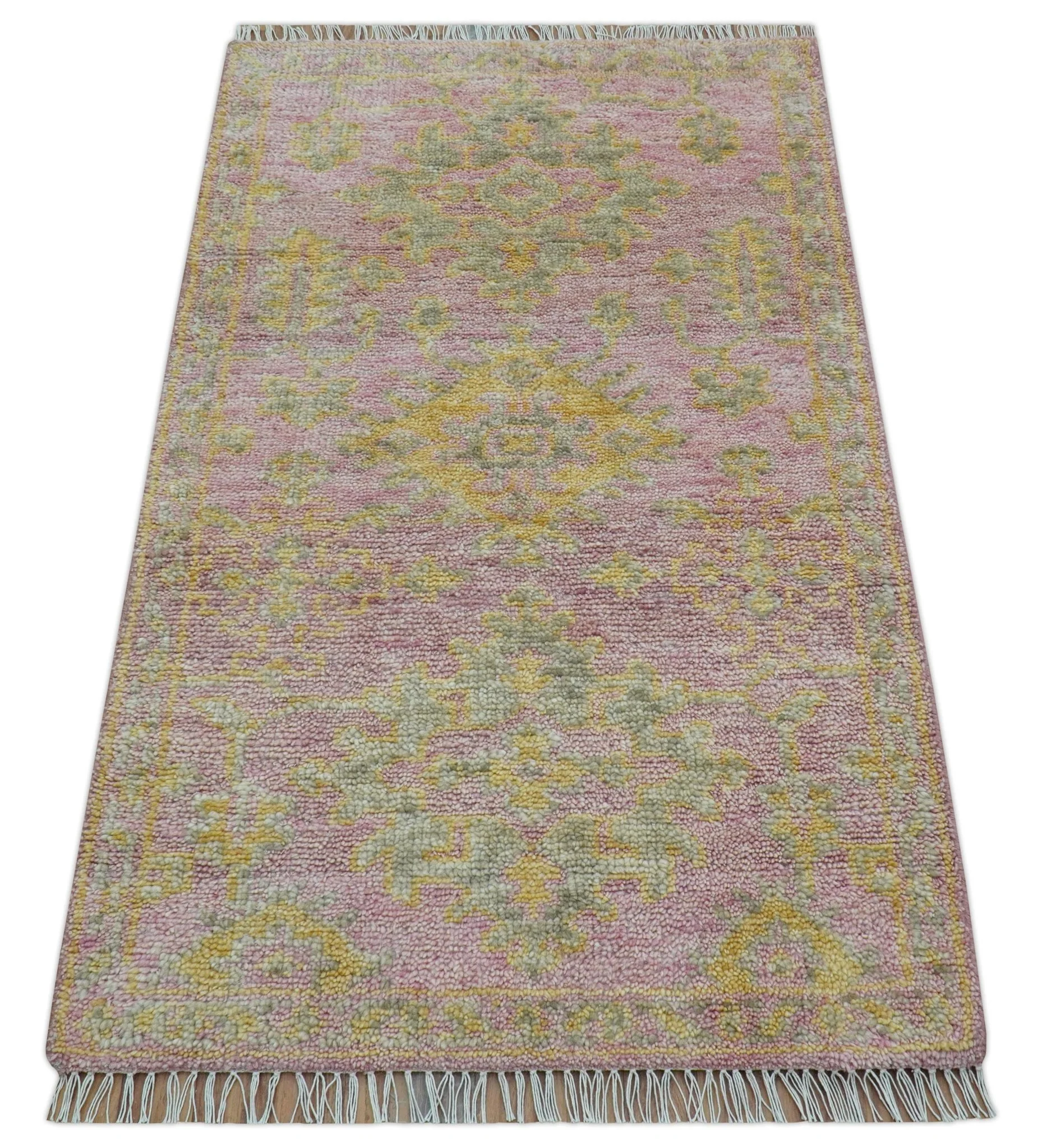 Traditional Turkish Design Pink Hand Knotted 3X5 Wool Rug - Image 4