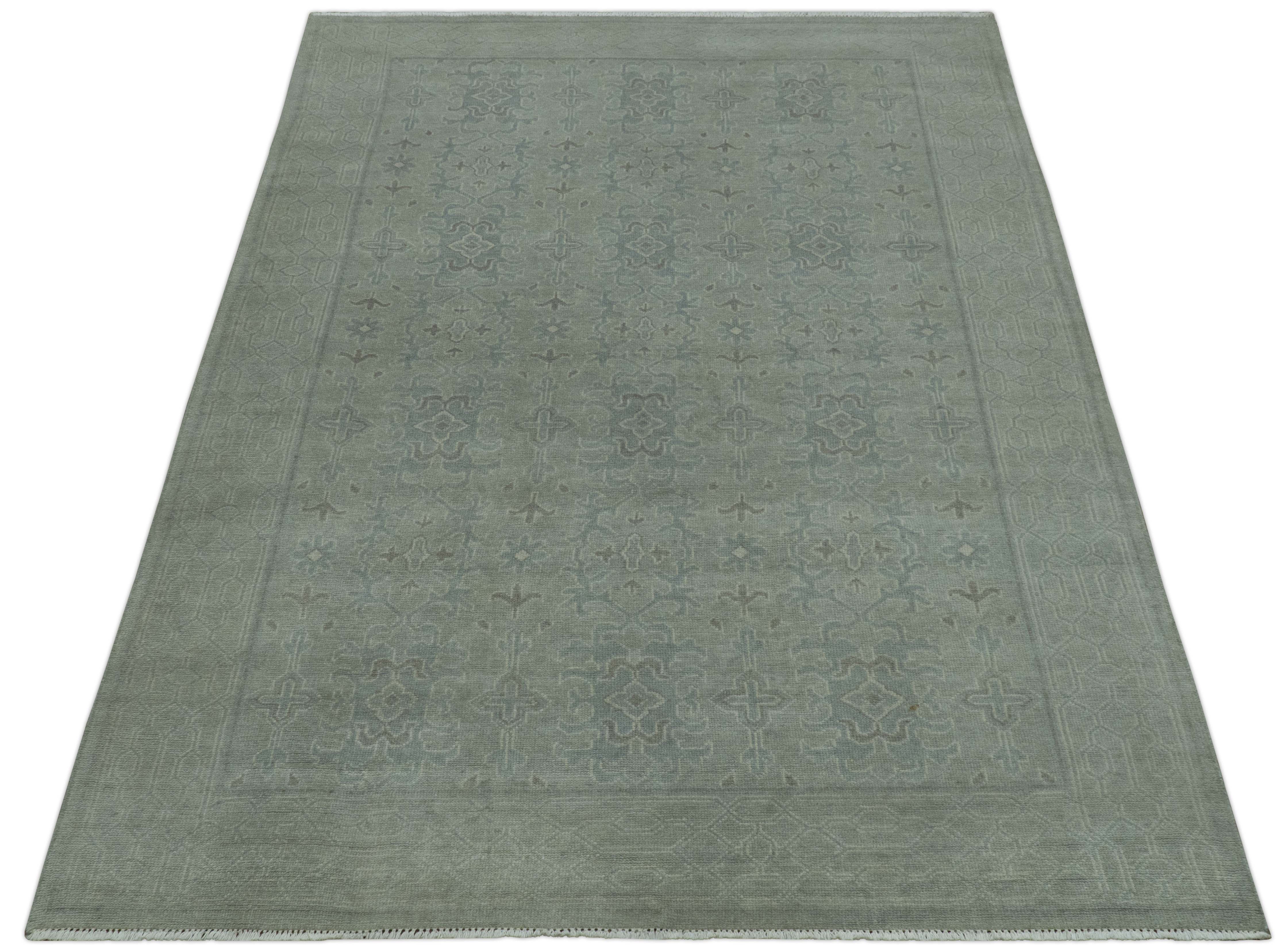 Traditional Turkish  Design Silver And Gray 6x8.7 Hand Knotted Wool Rug - Image 11