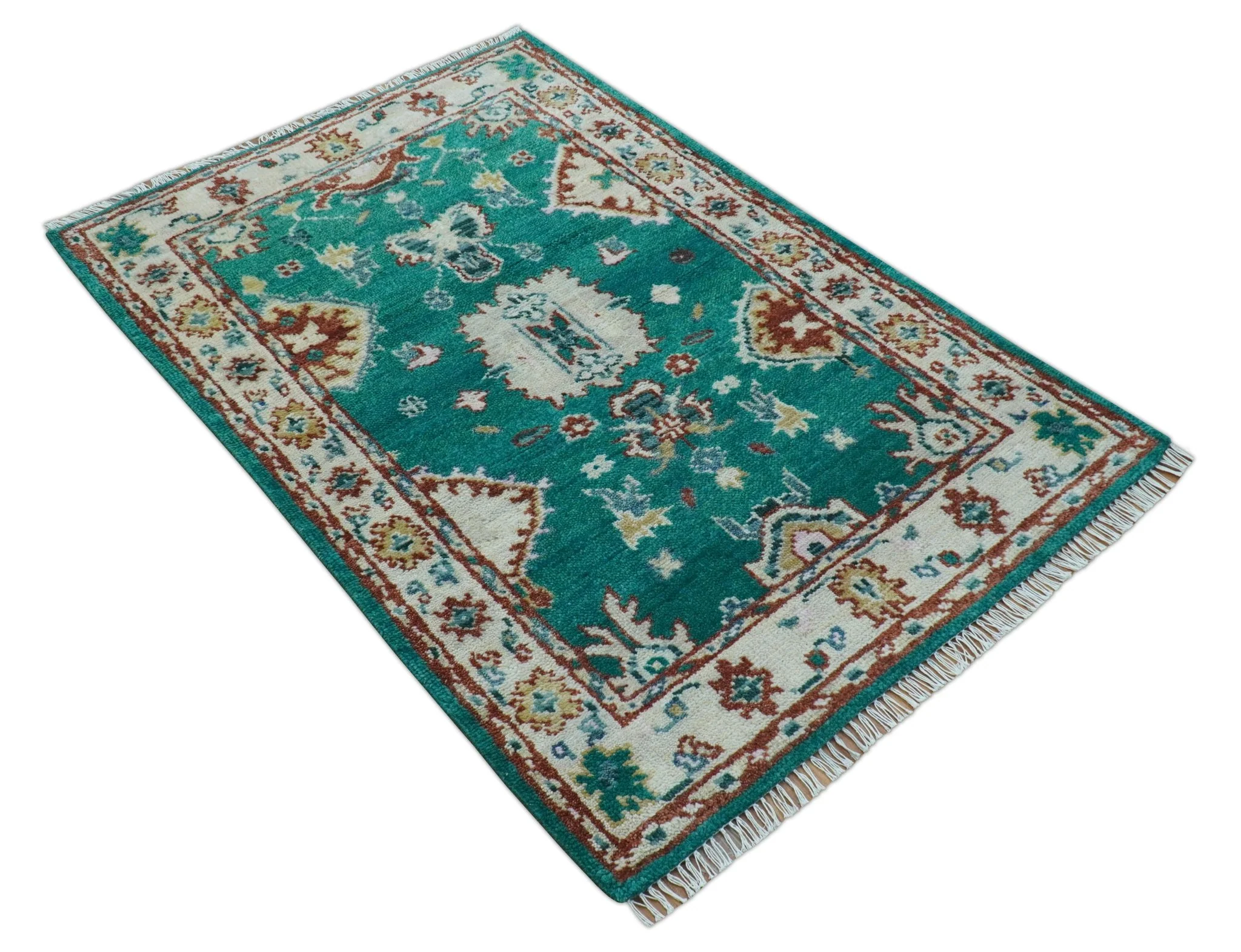 Traditional Design Teal Hand knotted 4x6 Wool Area Rug - Image 11