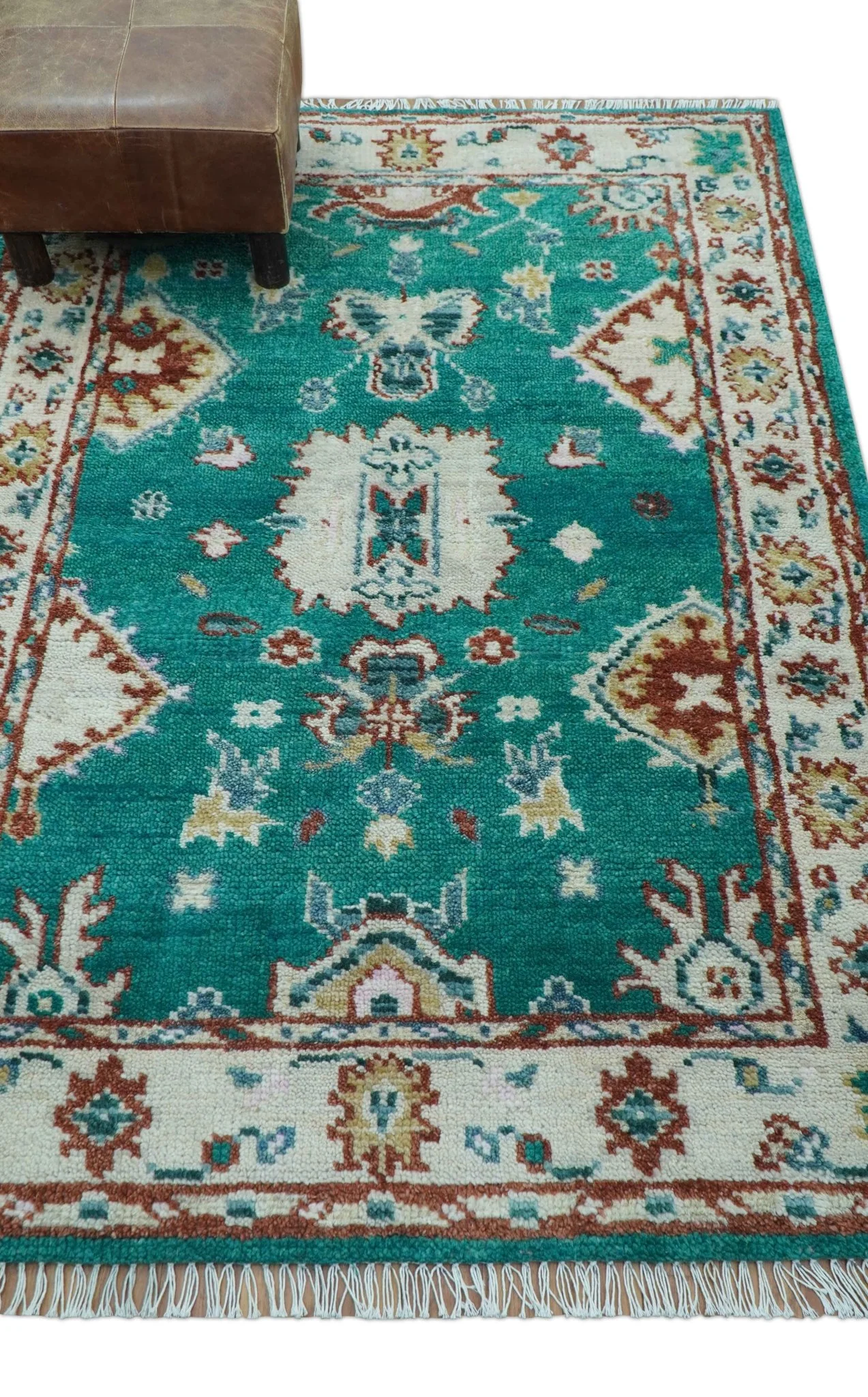 Traditional Design Teal Hand knotted 4x6 Wool Area Rug - Image 3