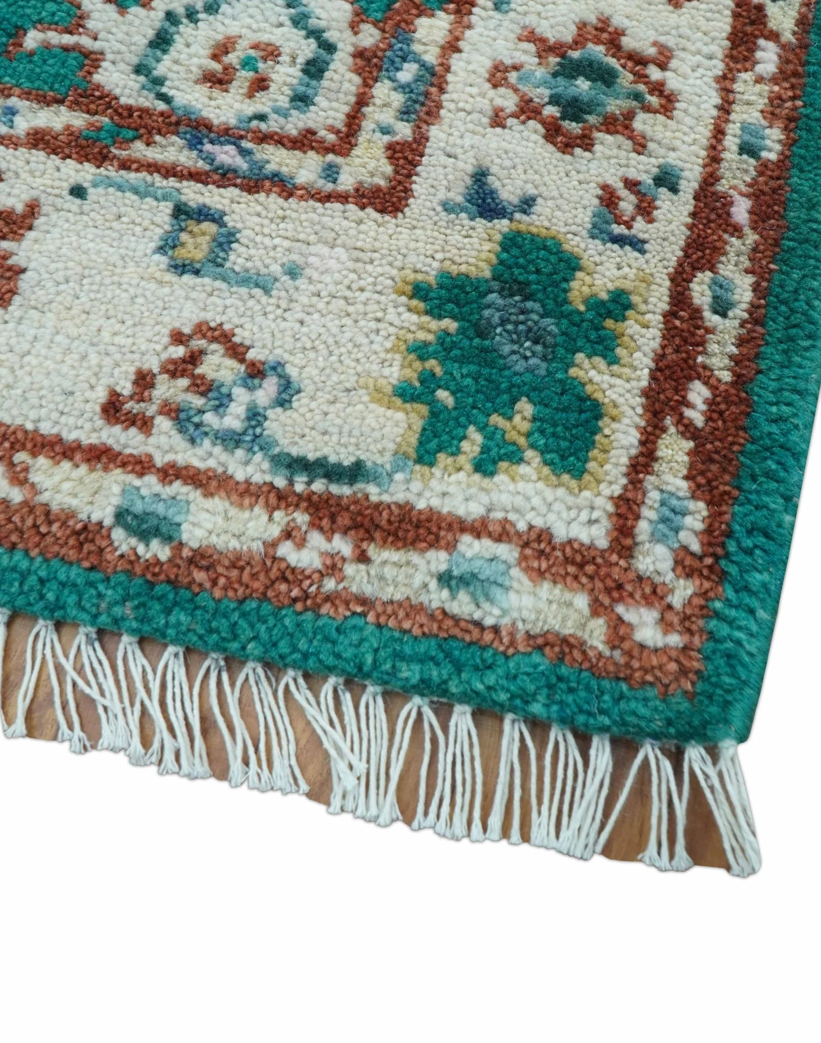 Traditional Design Teal Hand knotted 4x6 Wool Area Rug - Image 9