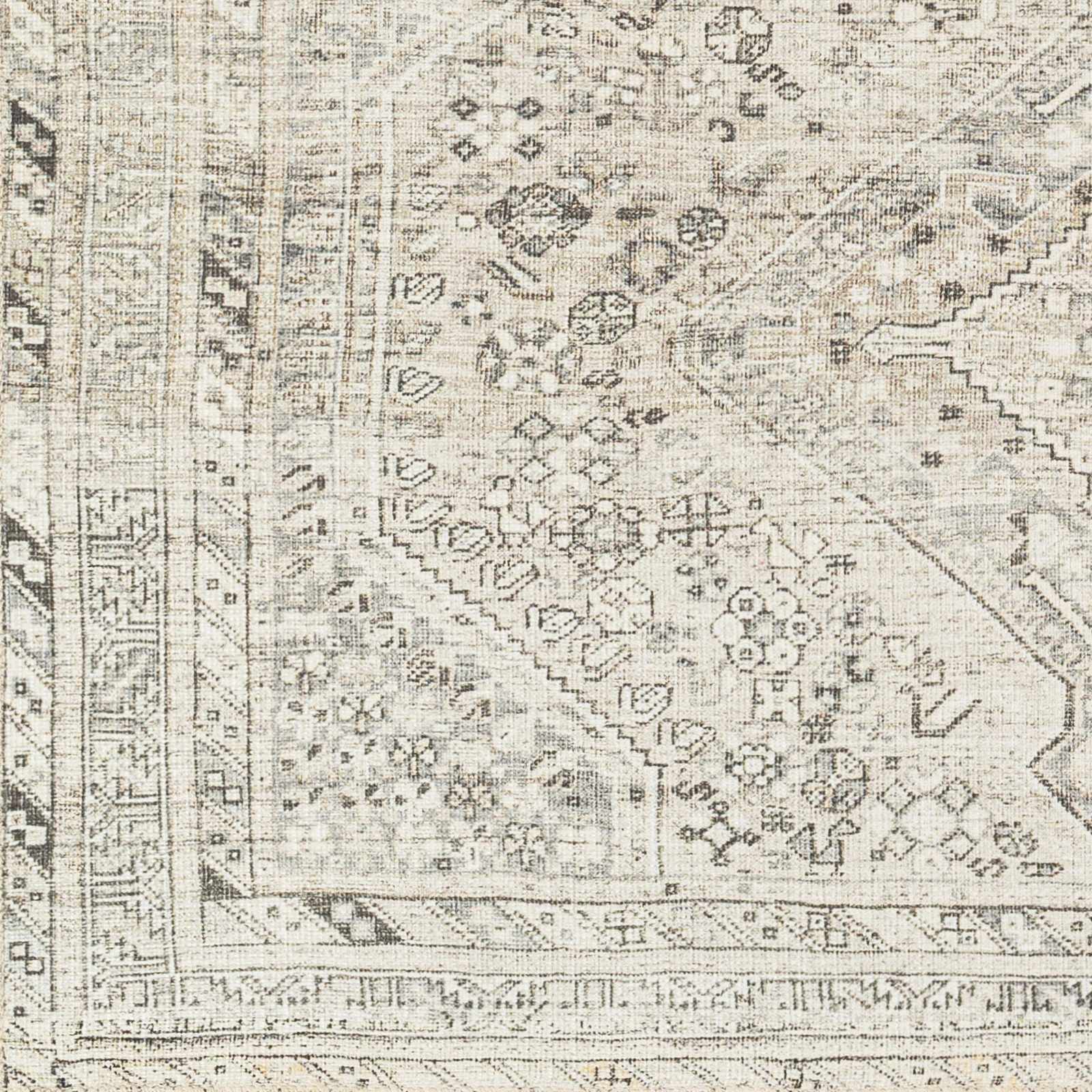 Earthy Neutral Traditional Turkish Machine Woven Beige and Charcoal Machine Washable Rug - Image 12
