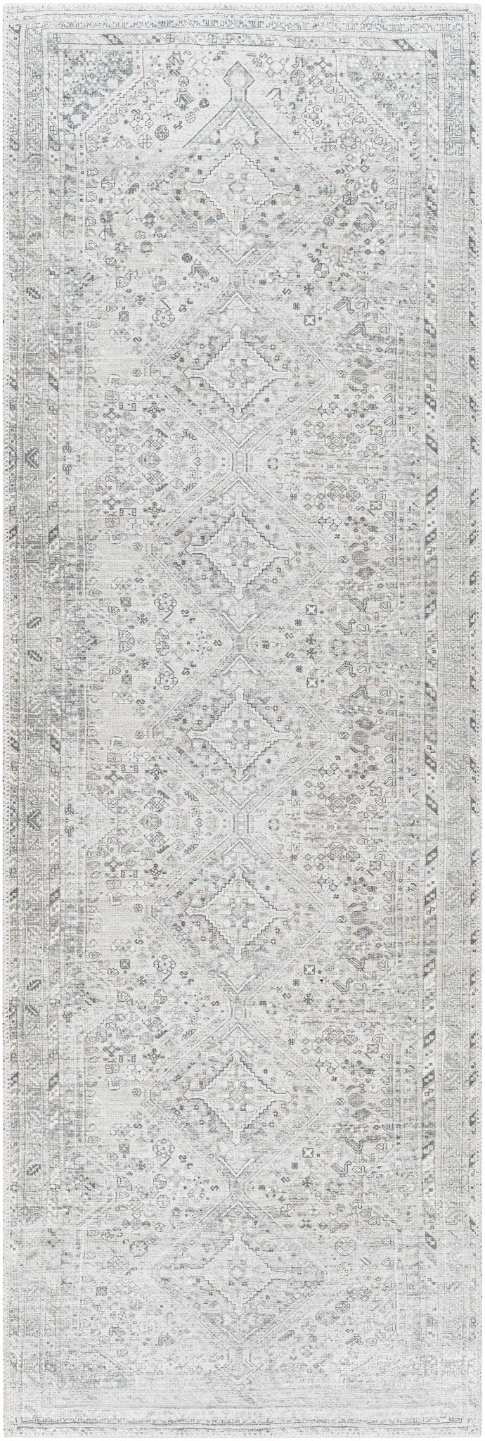 Earthy Neutral Traditional Turkish Machine Woven Beige and Charcoal Machine Washable Rug - Image 16