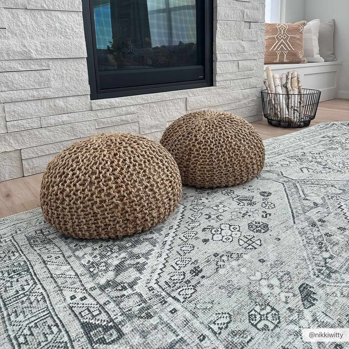 Earthy Neutral Traditional Turkish Machine Woven Beige and Charcoal Machine Washable Rug - Image 4