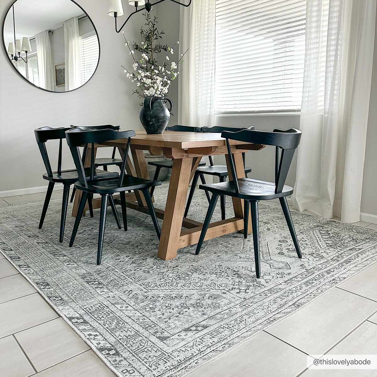 Earthy Neutral Traditional Turkish Machine Woven Beige and Charcoal Machine Washable Rug - Image 5
