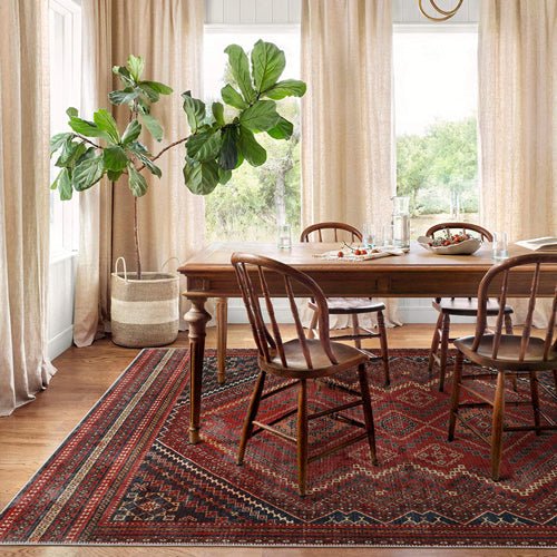 Traditional Turkish Maroon Machine Washable Cotton Area Rug - Image 2