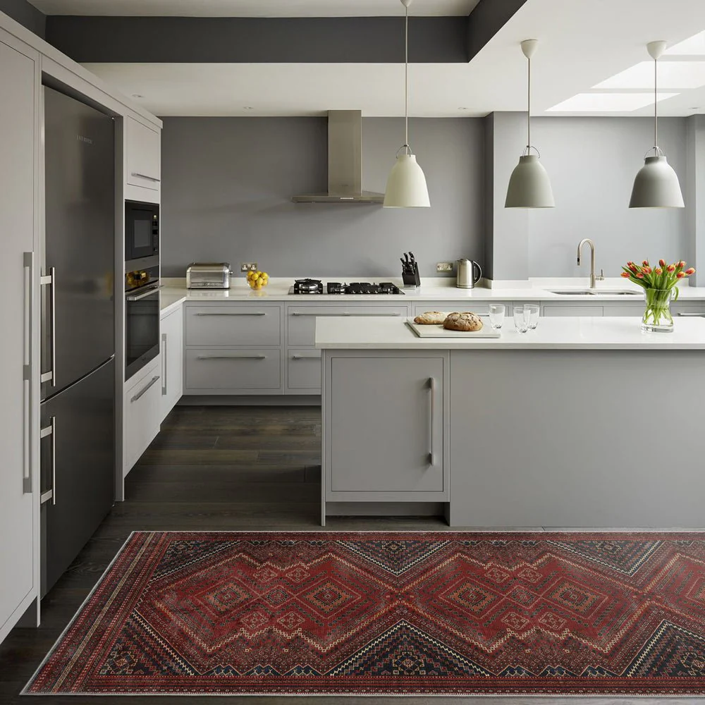 Traditional Turkish Maroon Machine Washable Cotton Area Rug - Image 3