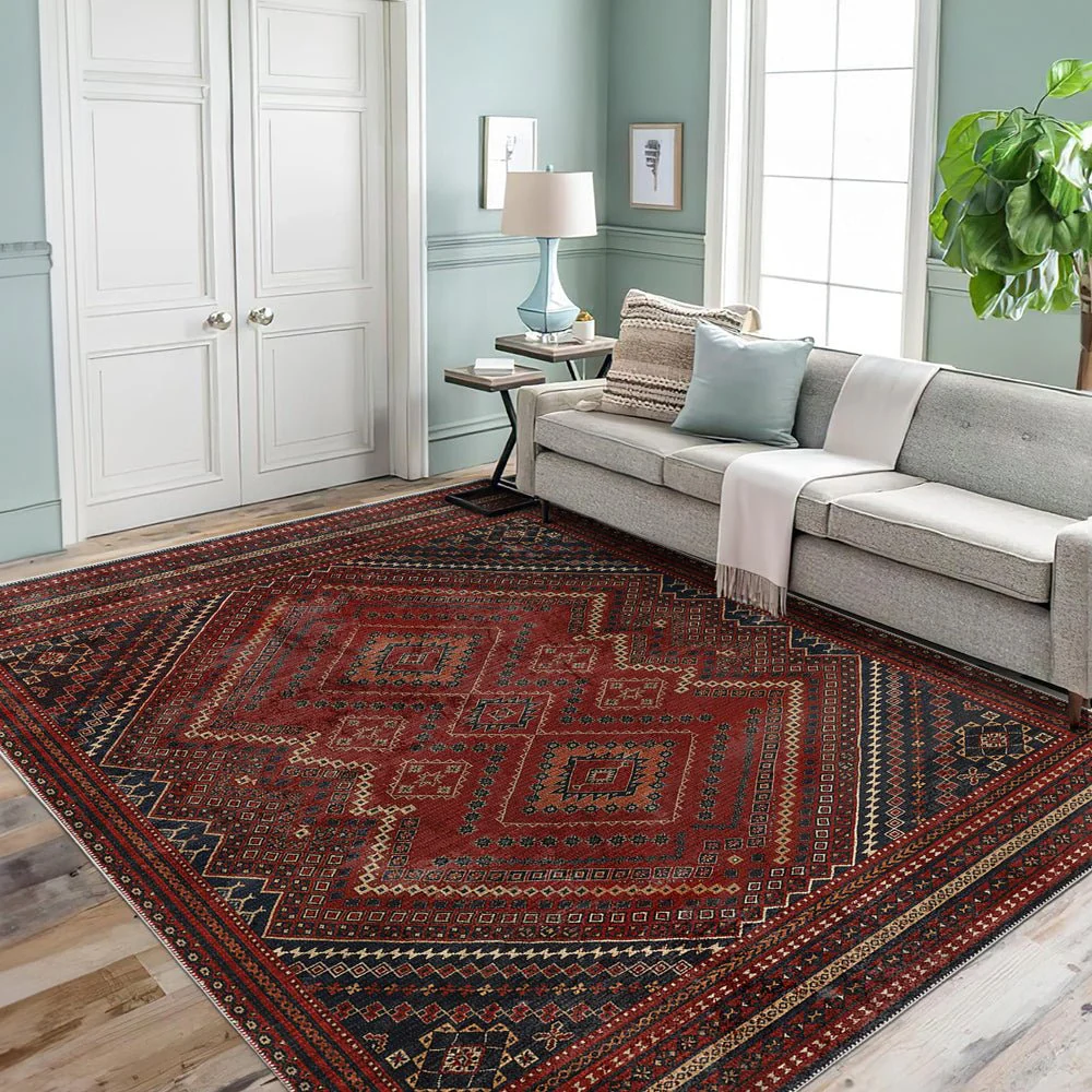 Traditional Turkish Maroon Machine Washable Cotton Area Rug - Image 4