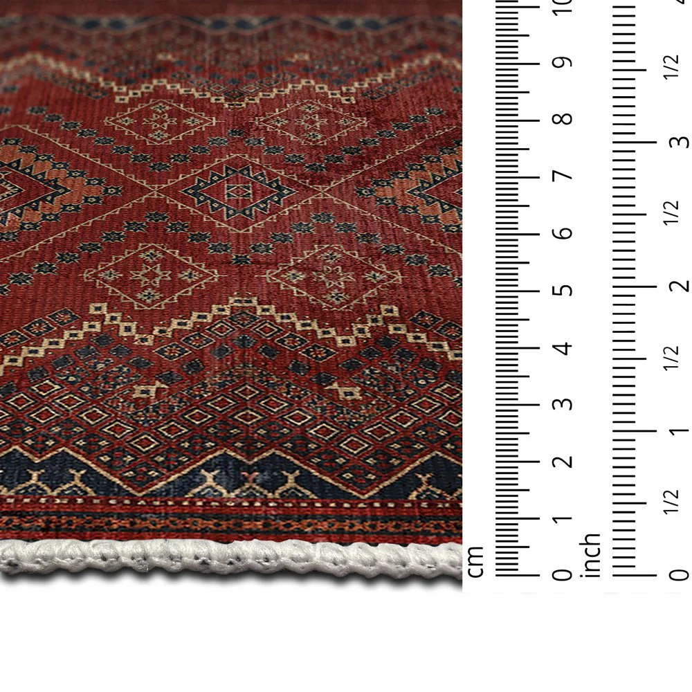 Traditional Turkish Maroon Machine Washable Cotton Area Rug - Image 7