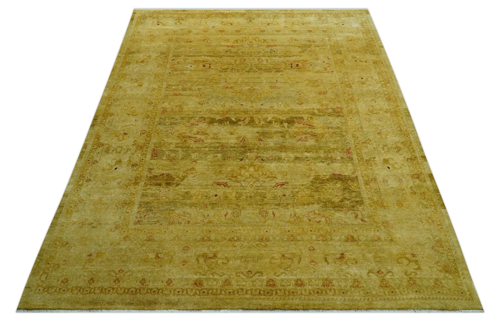 Traditional Oushak Design Olive And Rust Hand Knotted 9x12 Wool Area Rug - Image 10