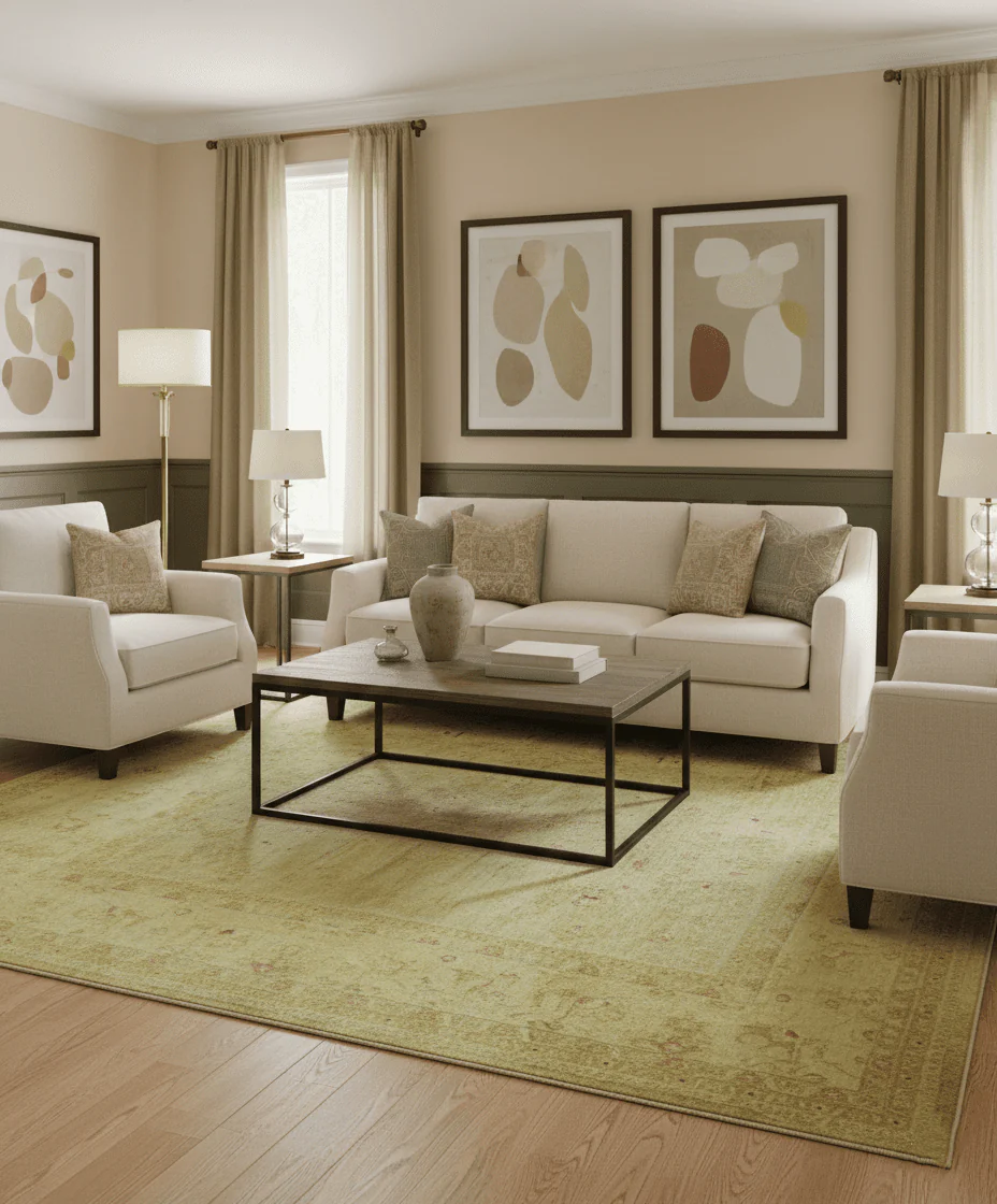 Traditional Oushak Design Olive And Rust Hand Knotted 9x12 Wool Area Rug - Image 2