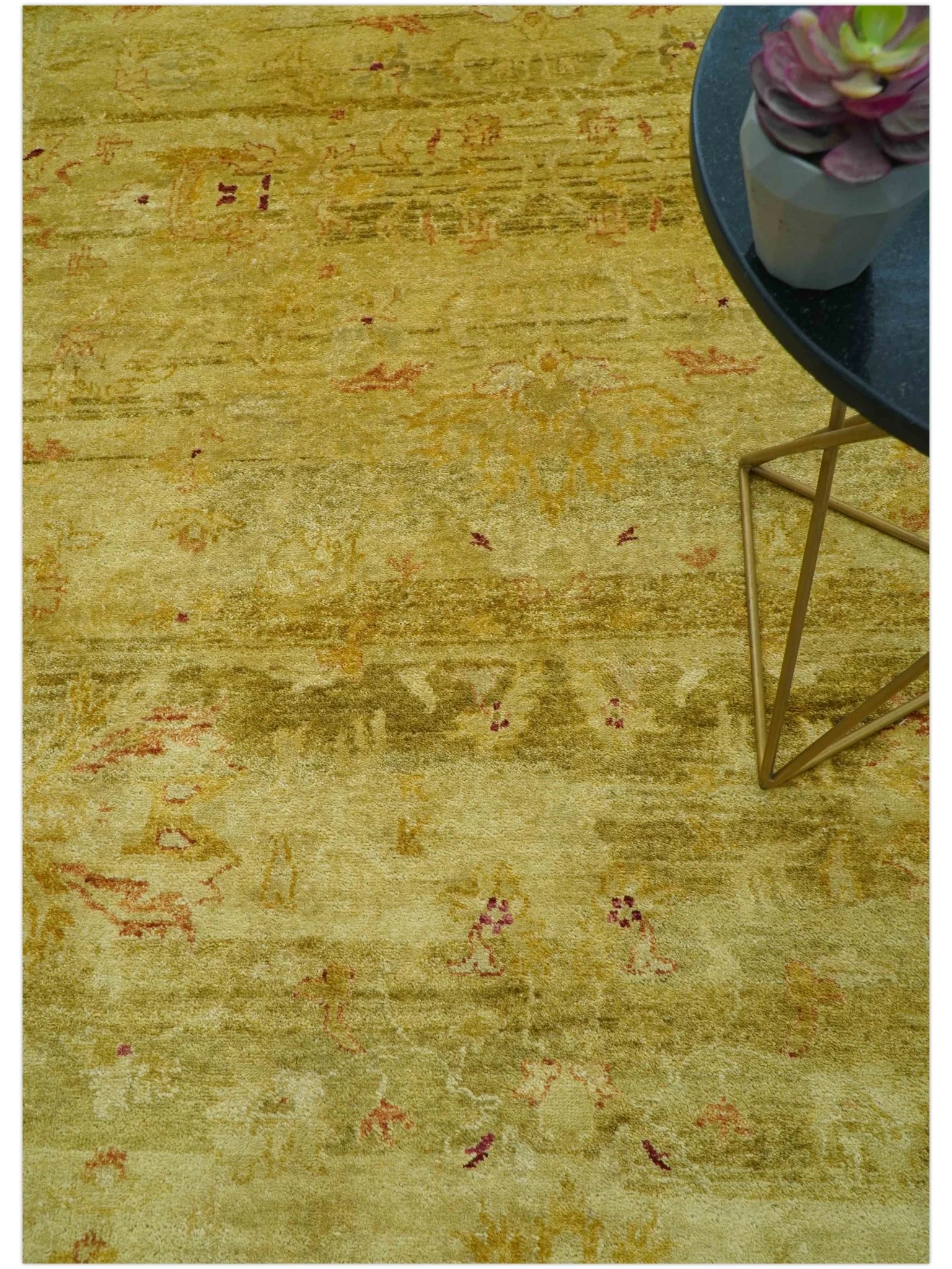 Traditional Oushak Design Olive And Rust Hand Knotted 9x12 Wool Area Rug - Image 3