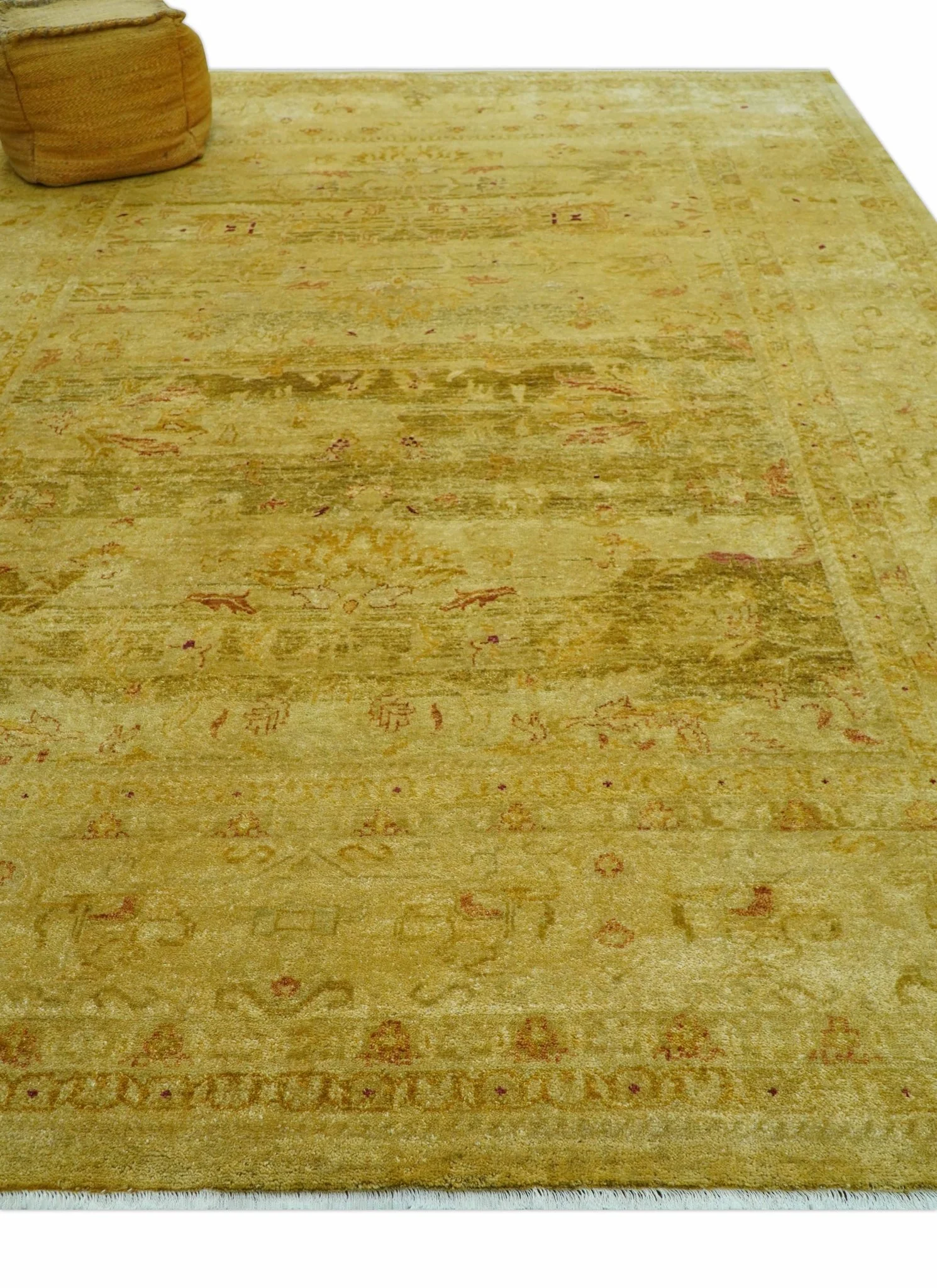Traditional Oushak Design Olive And Rust Hand Knotted 9x12 Wool Area Rug - Image 9