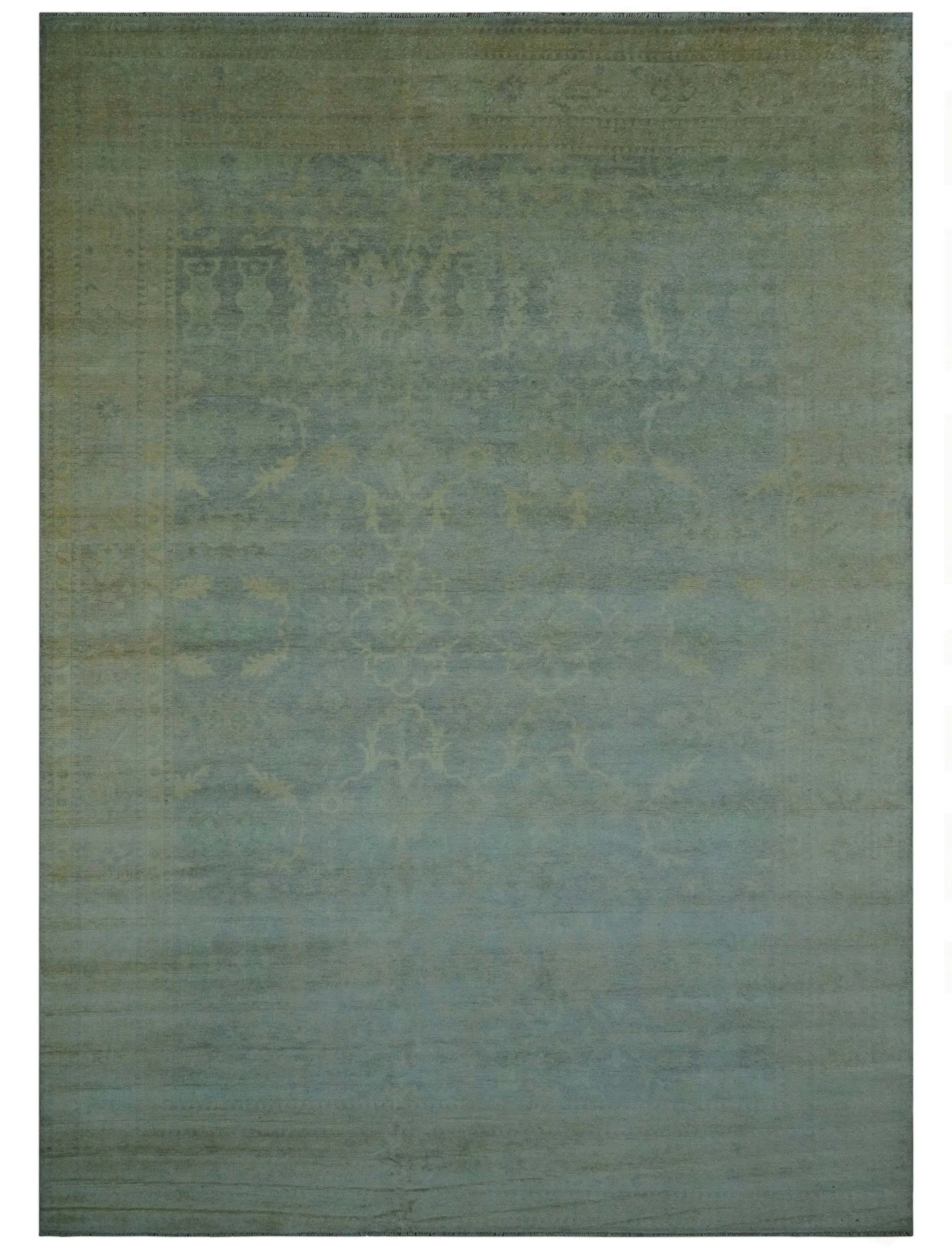 Traditional Oushak Beige And Blue 10x14 Hand Knotted Wool Area Rug - Image 10