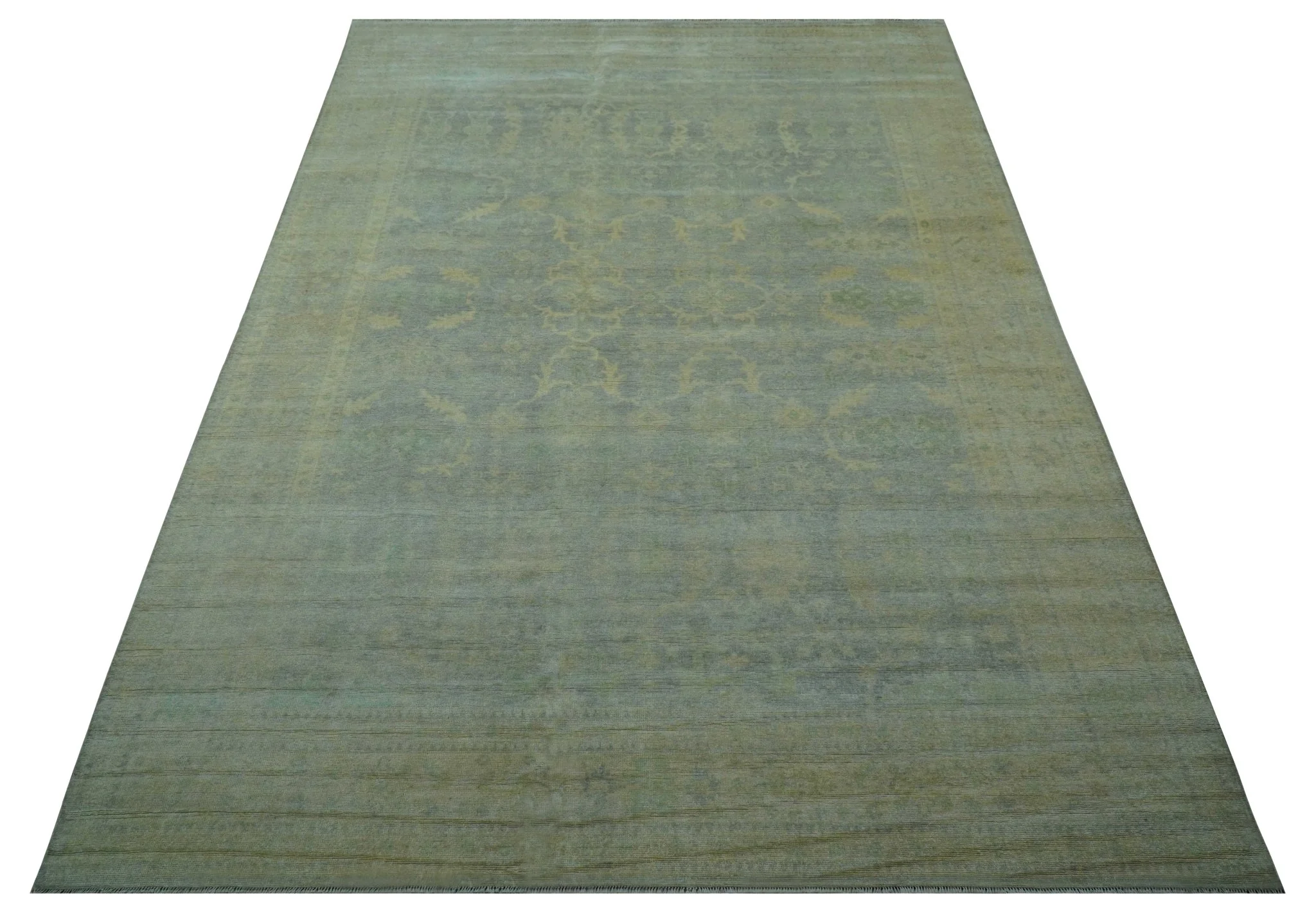 Traditional Oushak Beige And Blue 10x14 Hand Knotted Wool Area Rug - Image 11