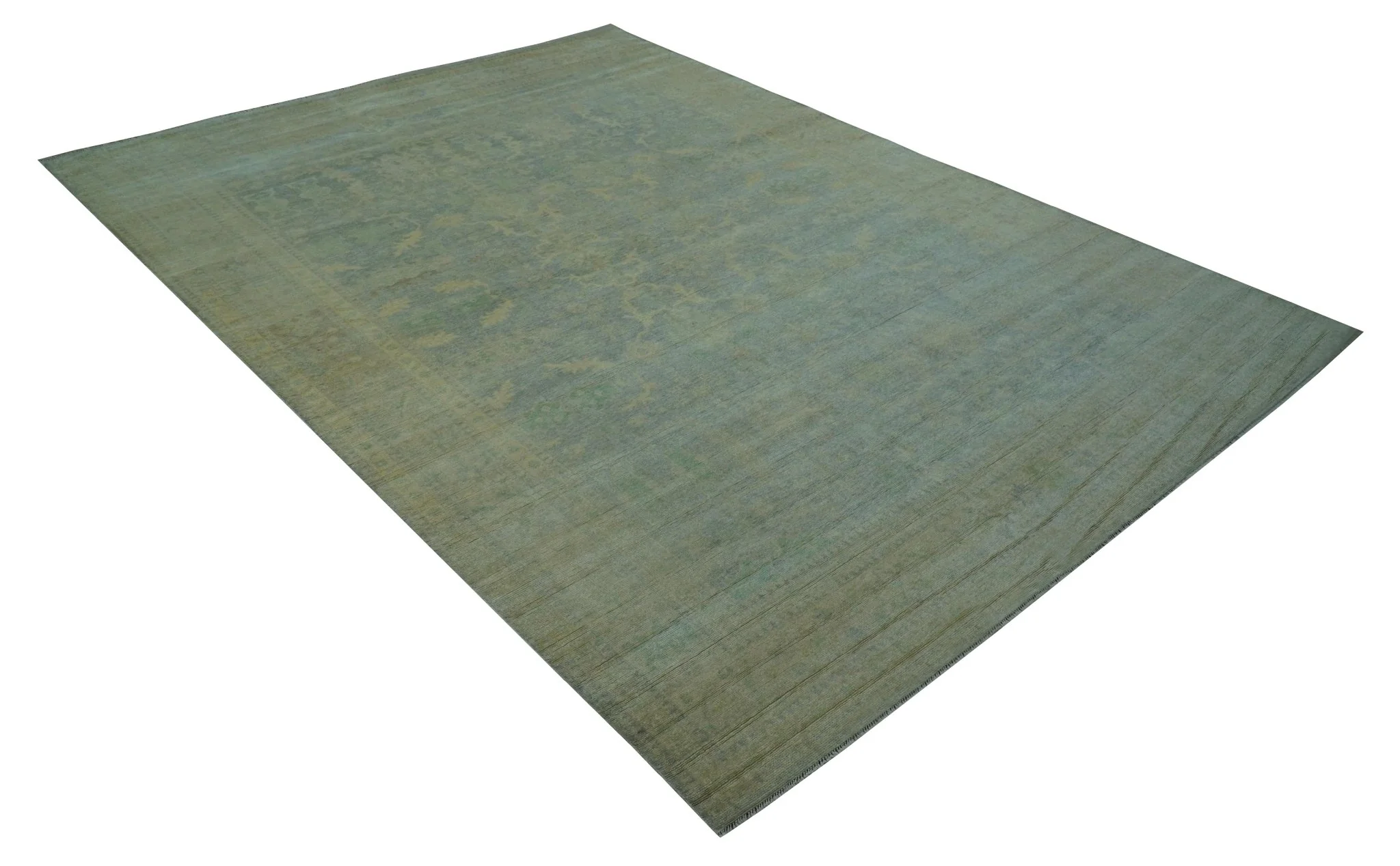 Traditional Oushak Beige And Blue 10x14 Hand Knotted Wool Area Rug - Image 12