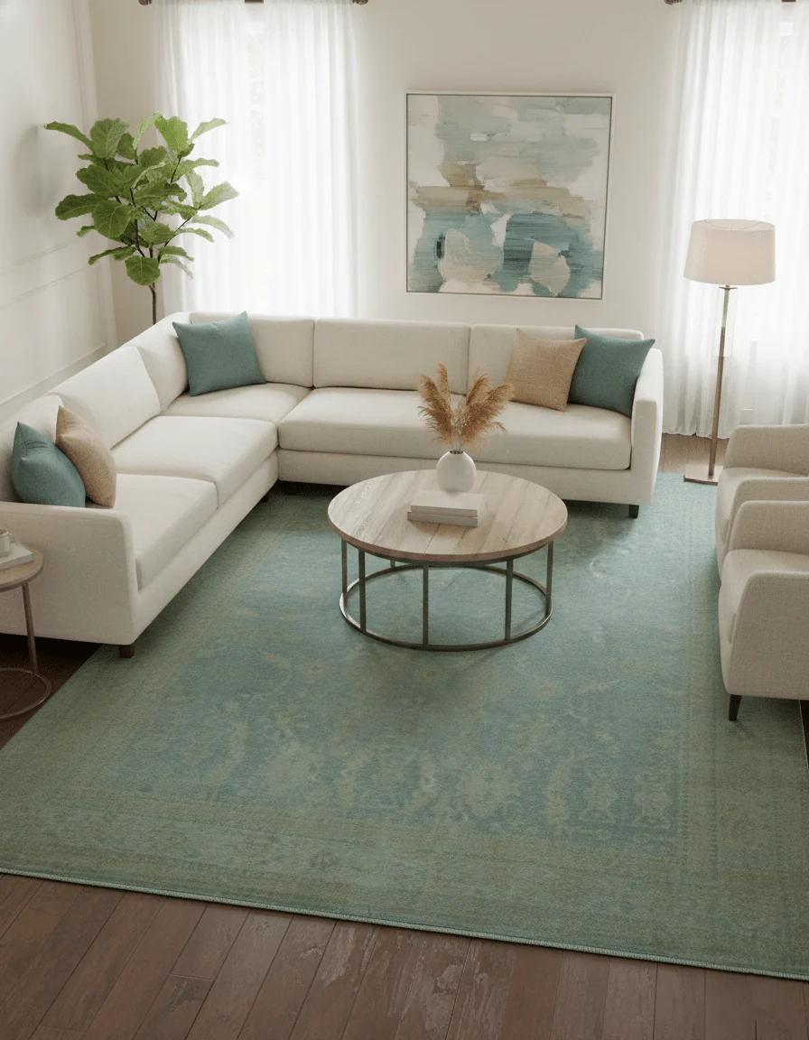 Traditional Oushak Beige And Blue 10x14 Hand Knotted Wool Area Rug - Image 2