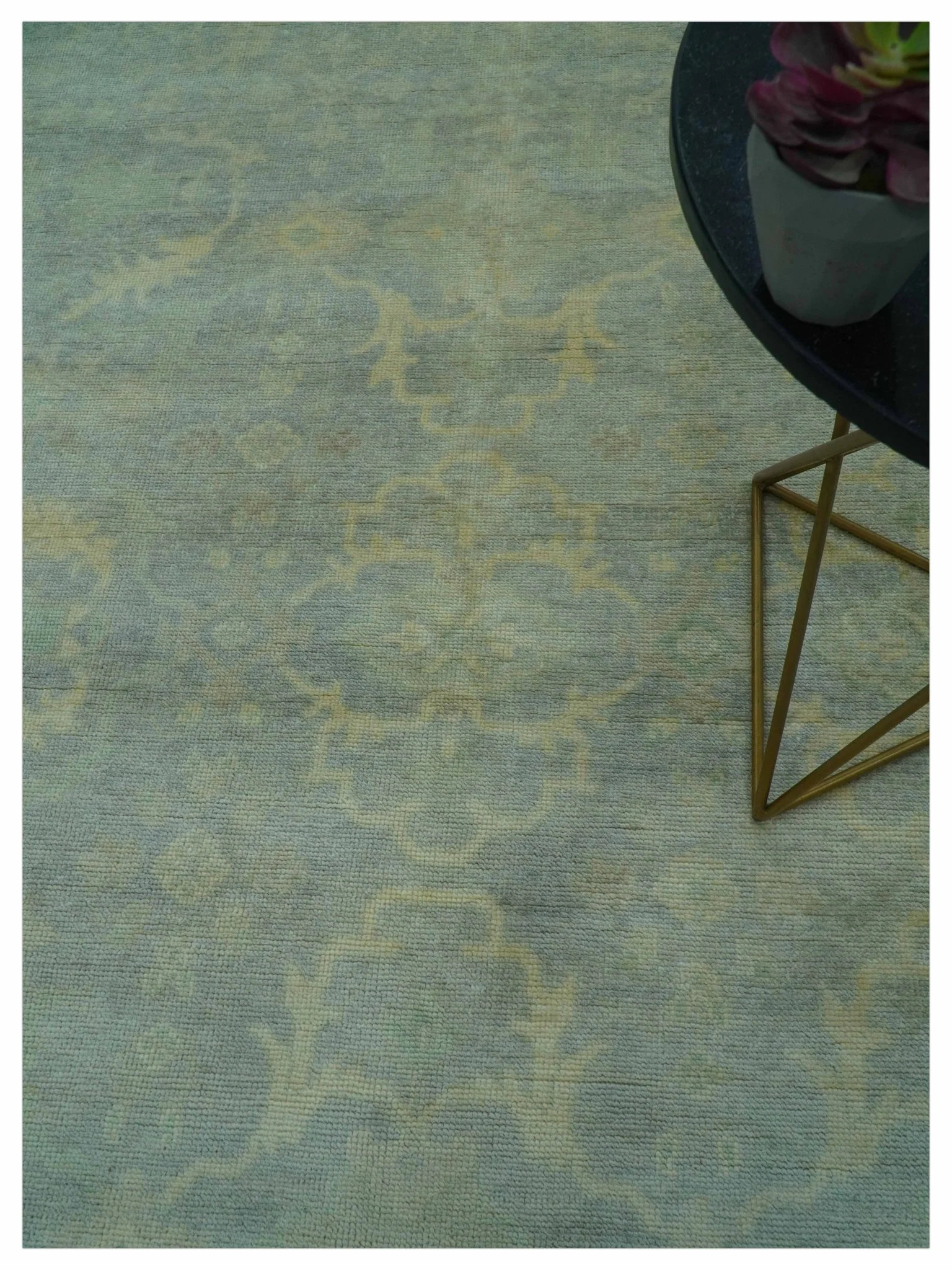 Traditional Oushak Beige And Blue 10x14 Hand Knotted Wool Area Rug - Image 3