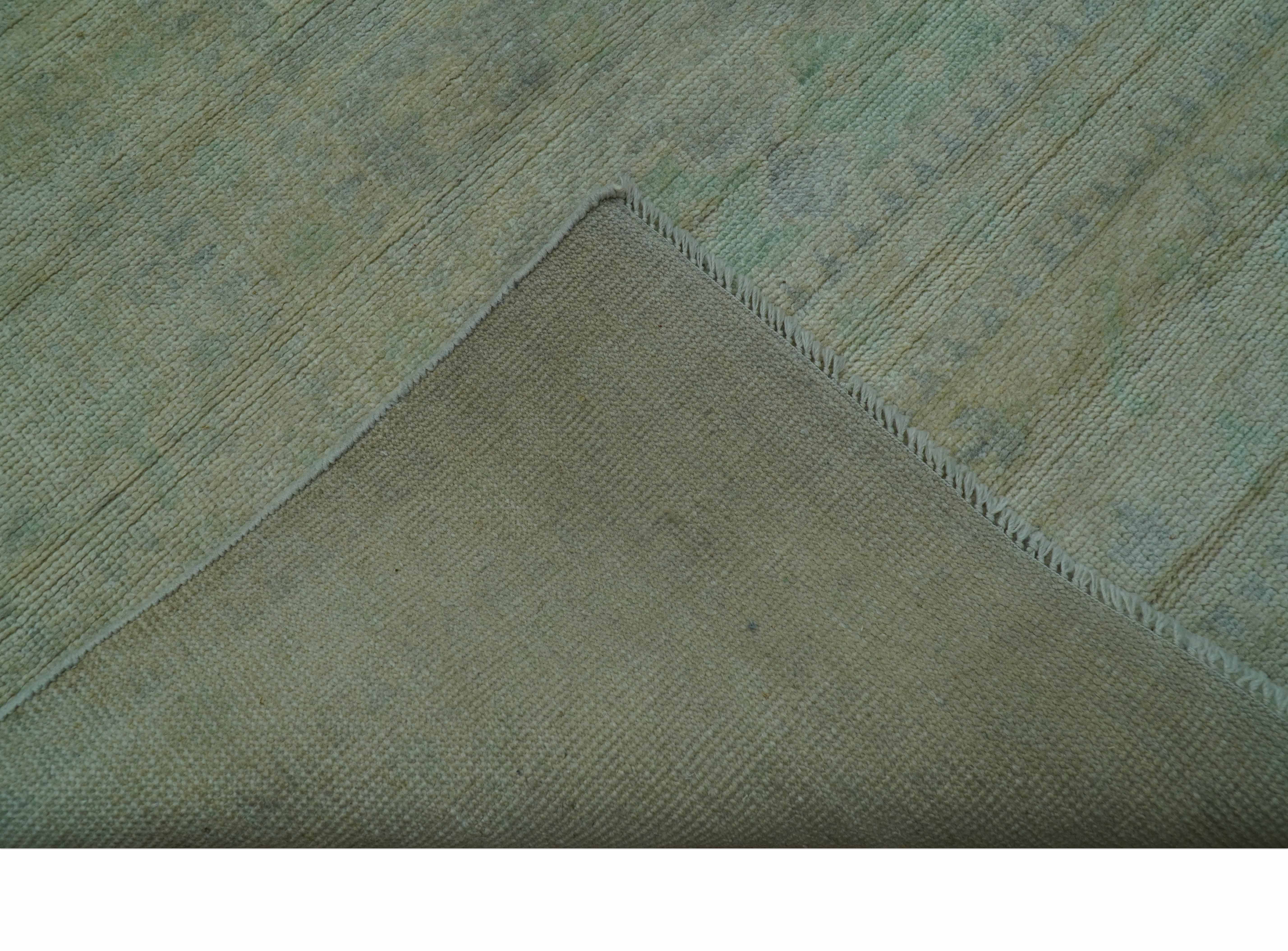 Traditional Oushak Beige And Blue 10x14 Hand Knotted Wool Area Rug - Image 6