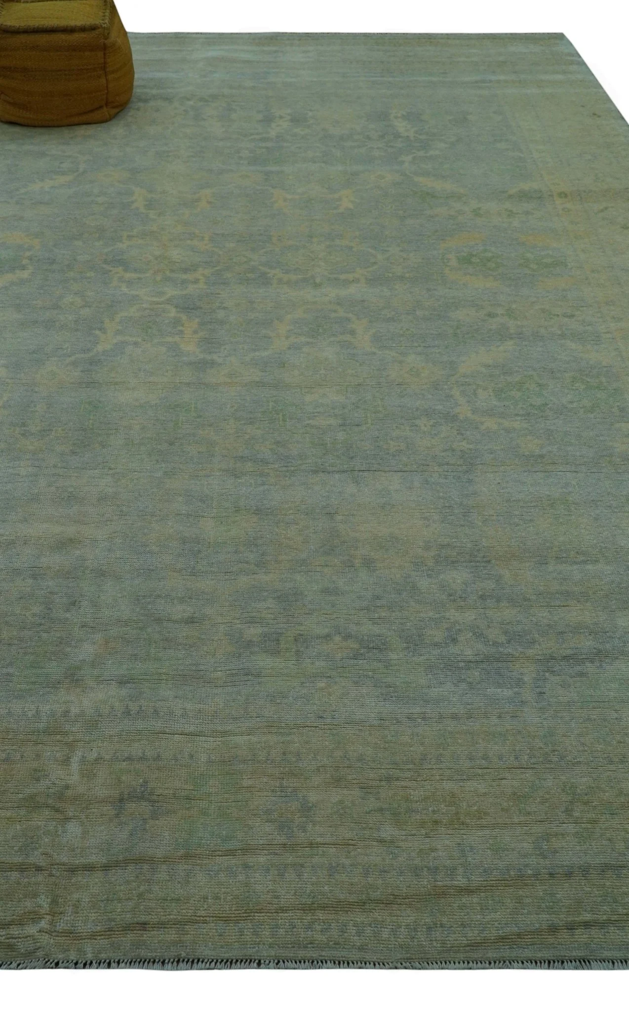 Traditional Oushak Beige And Blue 10x14 Hand Knotted Wool Area Rug - Image 9