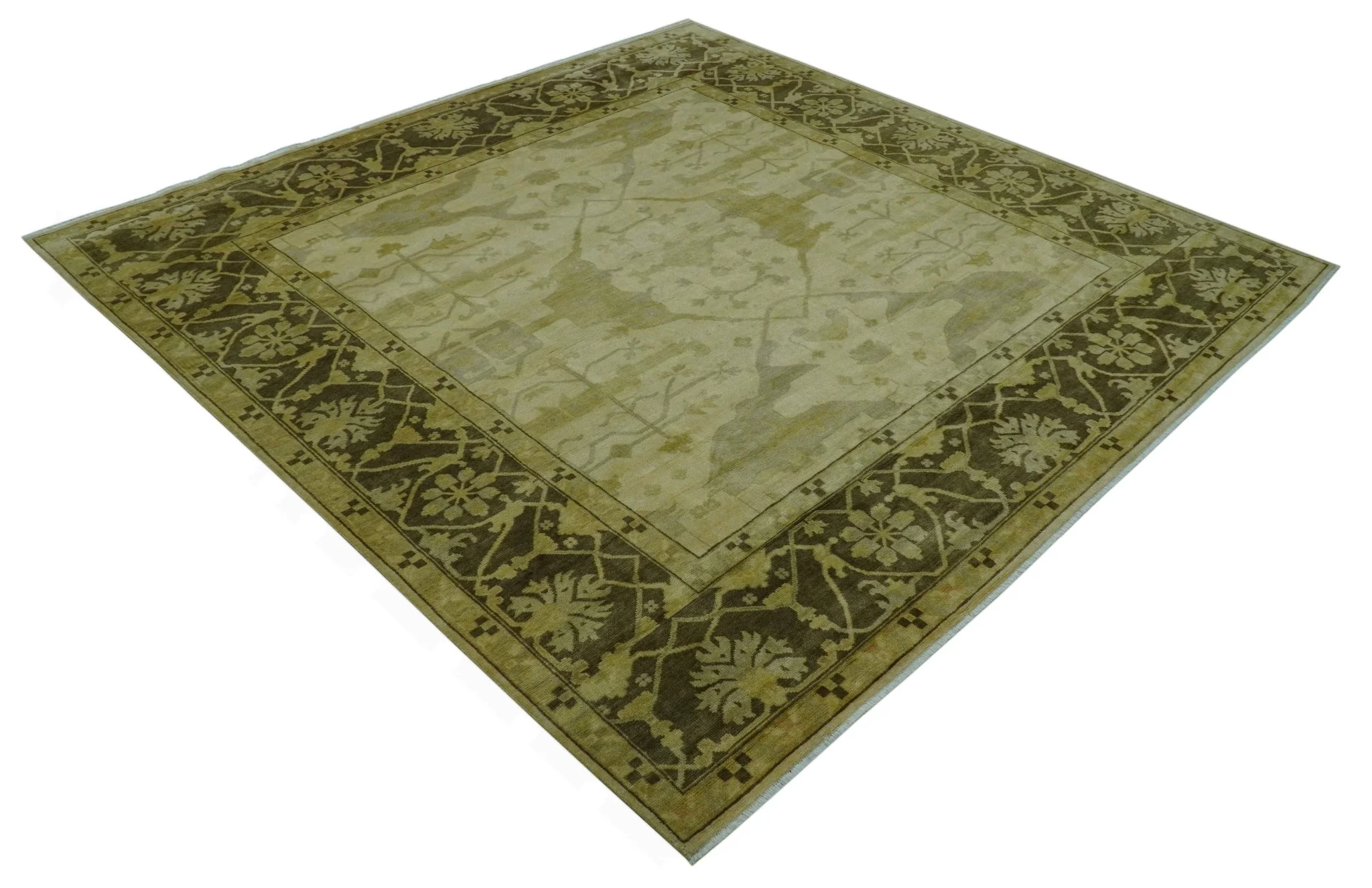Traditional Oushak Design Beige And Brown 10x10 Hand Knotted Wool Area Rug - Image 11