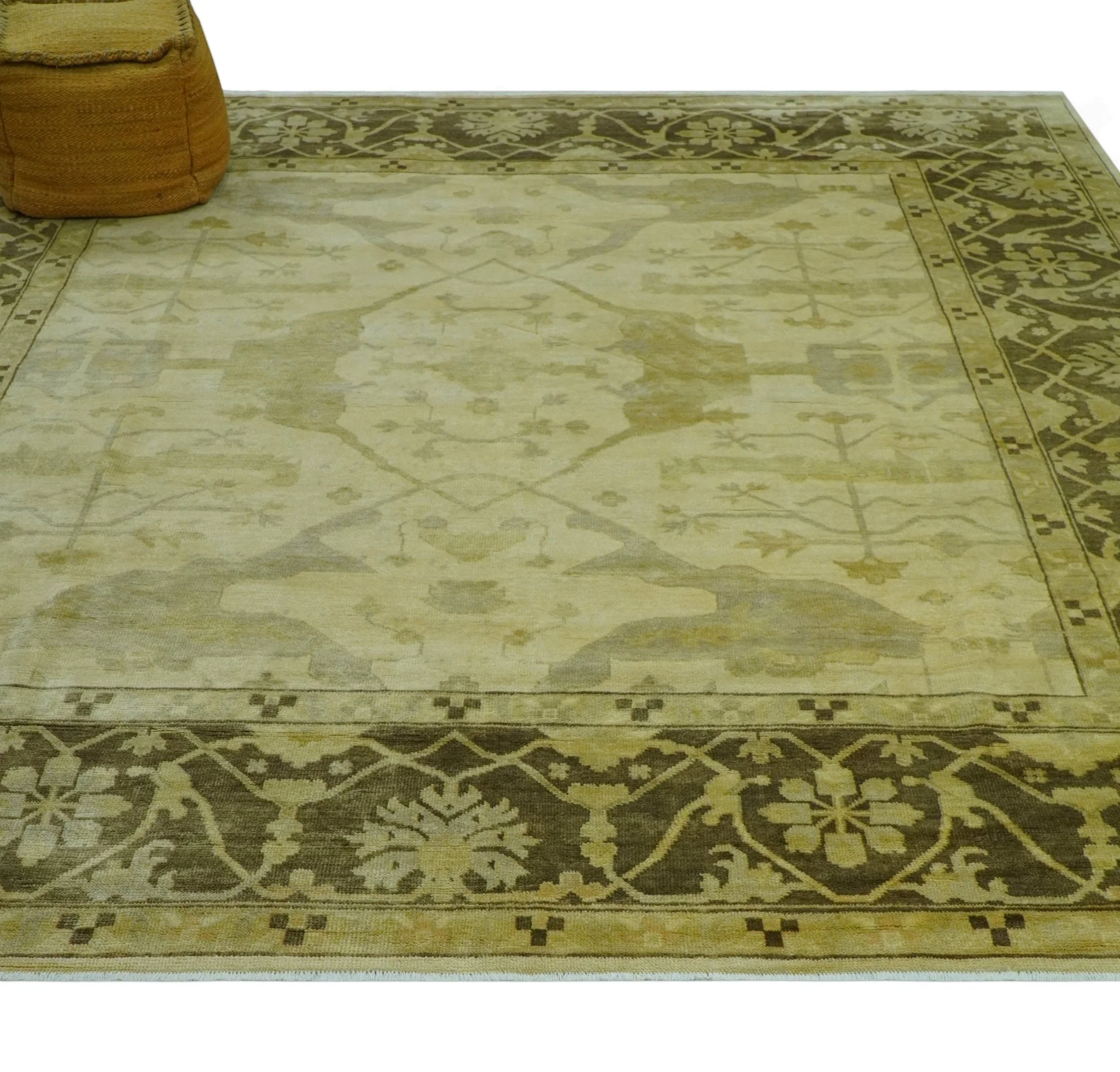 Traditional Oushak Design Beige And Brown 10x10 Hand Knotted Wool Area Rug - Image 4