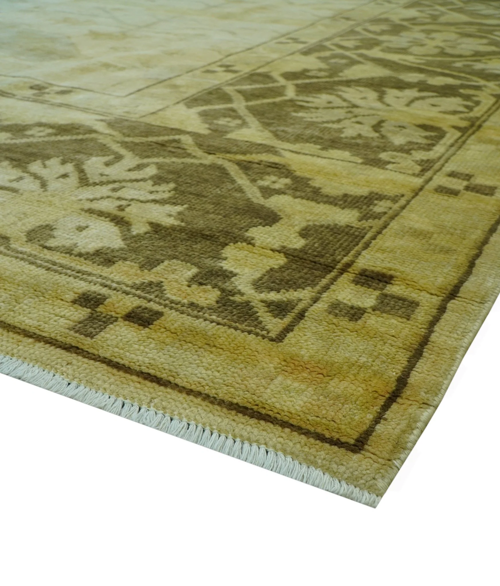 Traditional Oushak Design Beige And Brown 10x10 Hand Knotted Wool Area Rug - Image 9