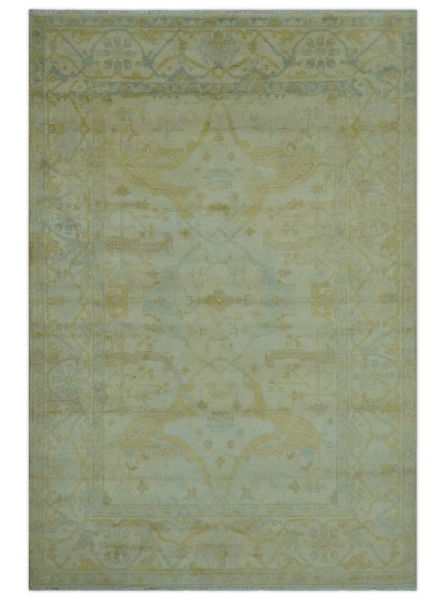 Traditional Oushak Design Beige And Gold 6x9 Hand Knotted Wool Area Rug - Image 10