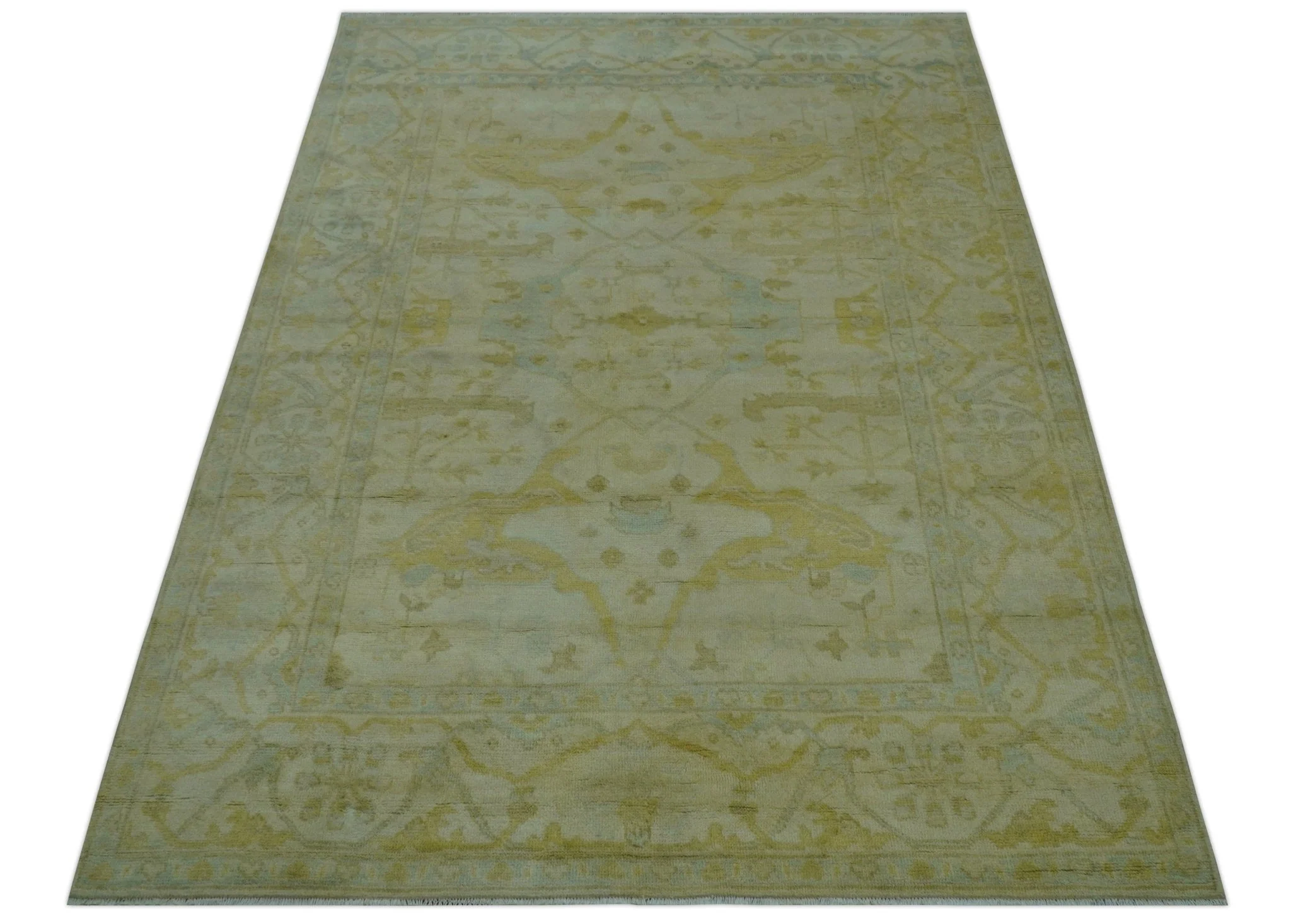 Traditional Oushak Design Beige And Gold 6x9 Hand Knotted Wool Area Rug - Image 12