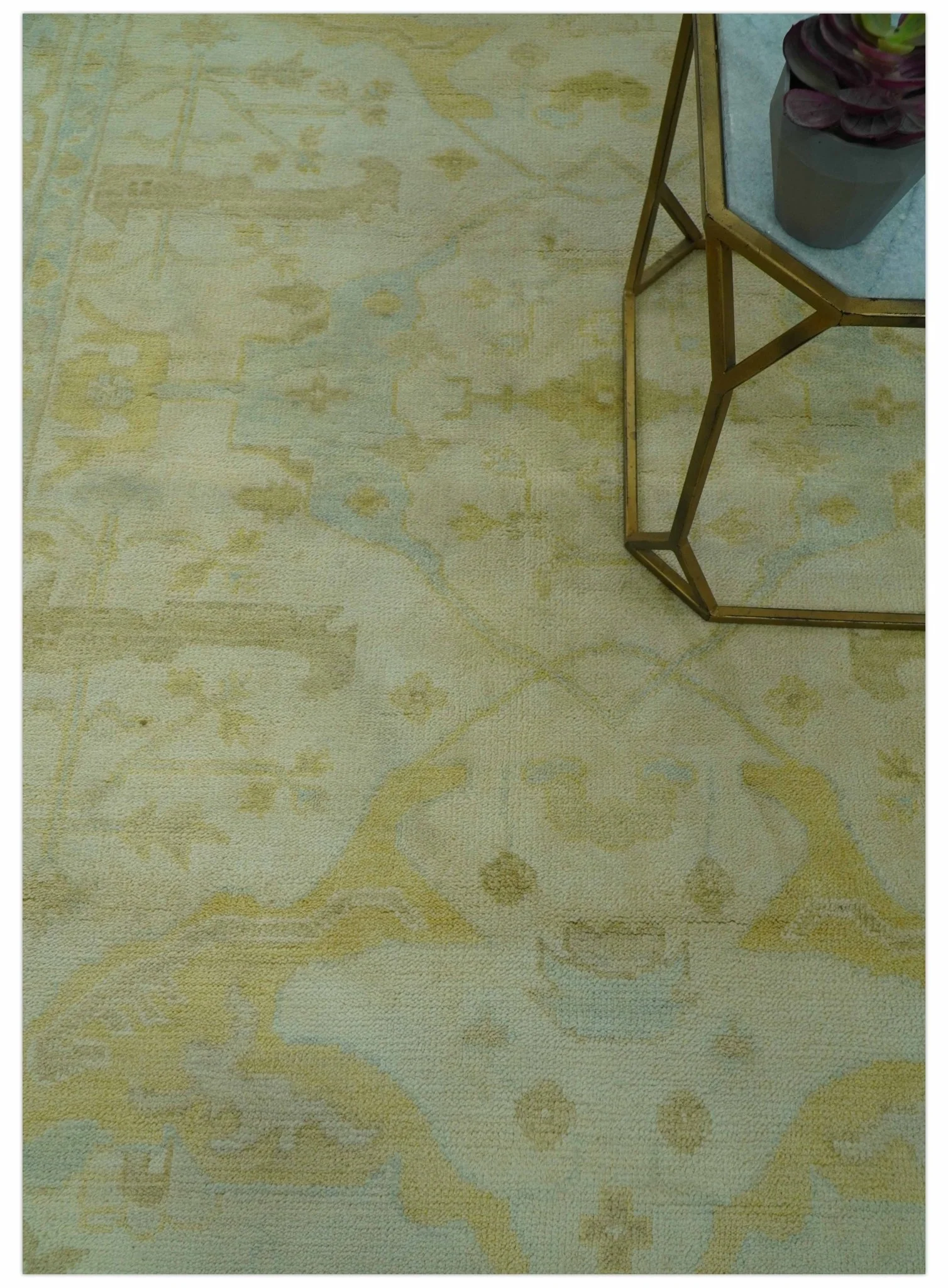 Traditional Oushak Design Beige And Gold 6x9 Hand Knotted Wool Area Rug - Image 3