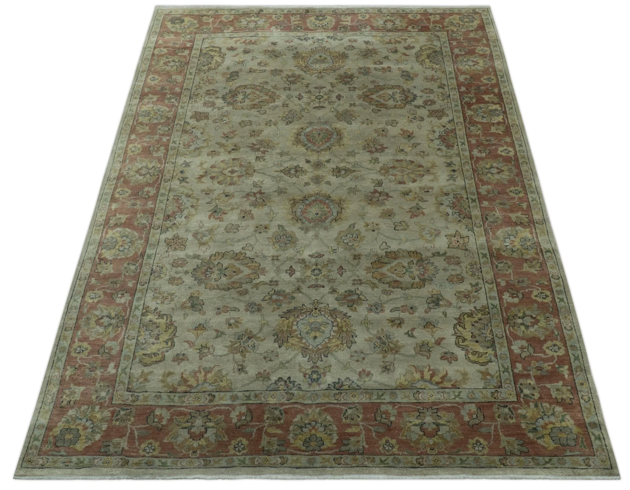 Traditional Turkish Design Beige And Rust 6x9 Hand Knotted Wool Area Rug - Image 10
