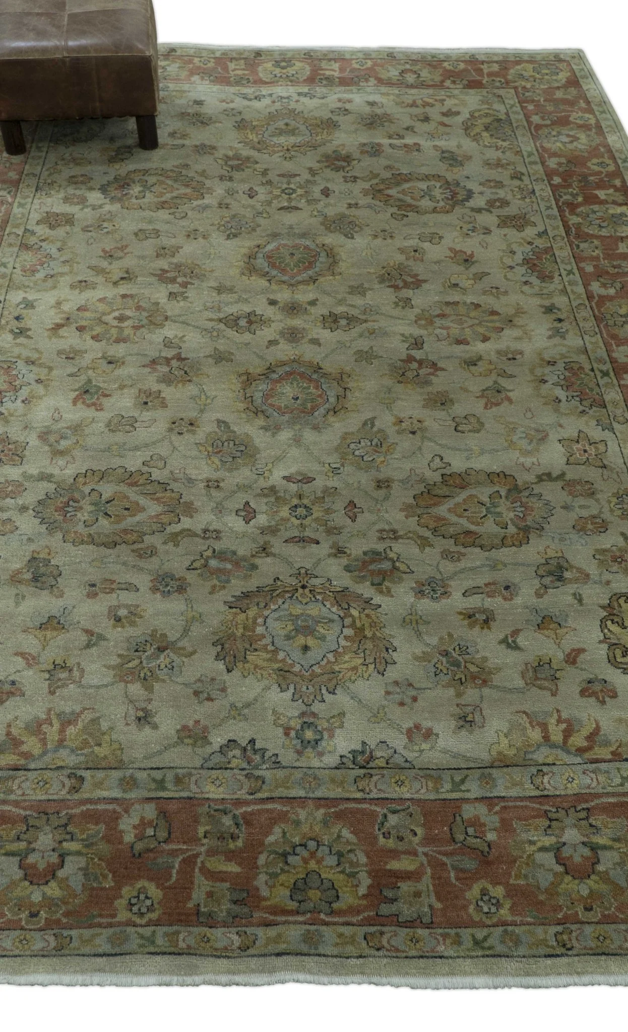 Traditional Turkish Design Beige And Rust 6x9 Hand Knotted Wool Area Rug - Image 9