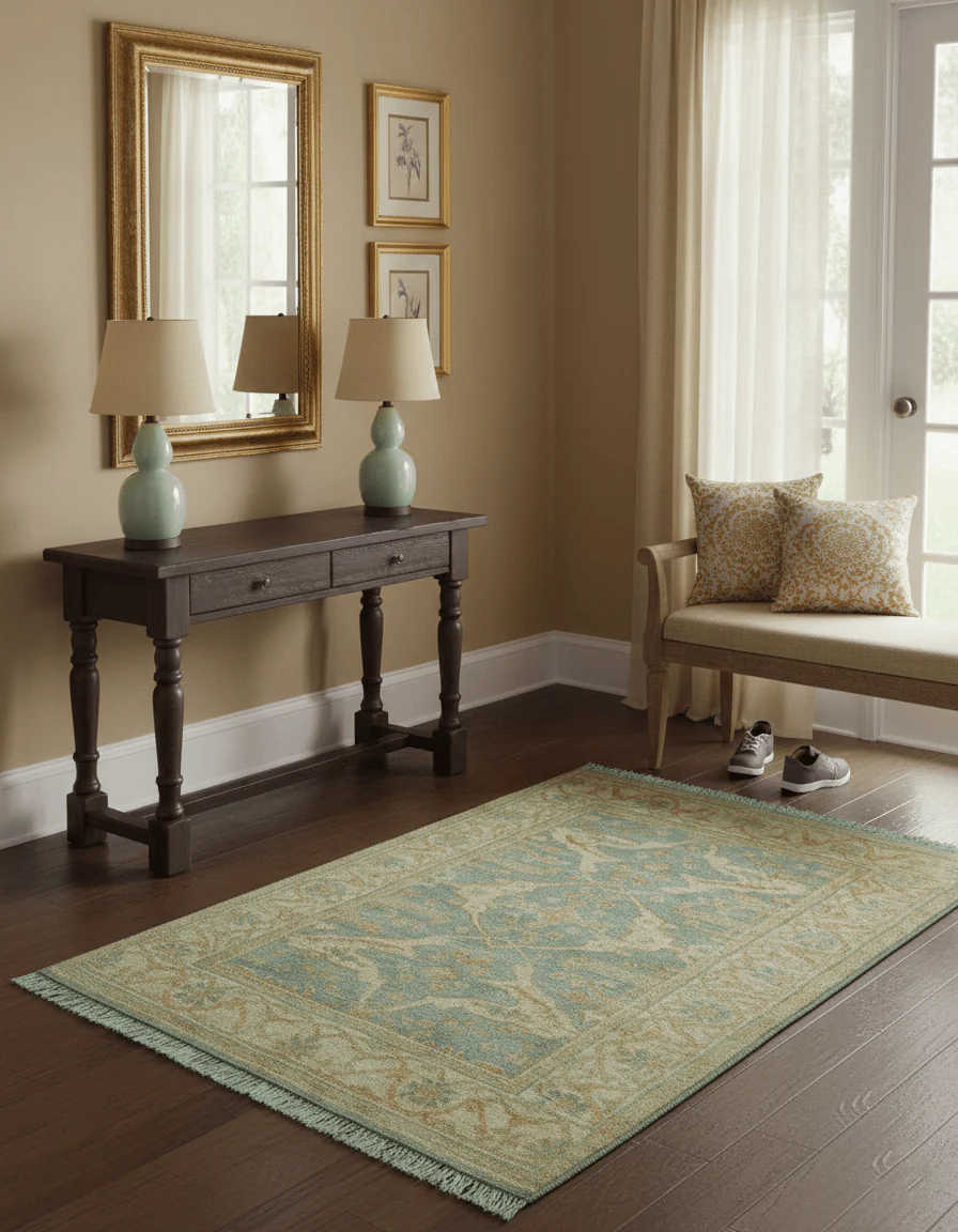 Traditional Oushak Design Blue And Beige 4x6 Hand Knotted Wool Area Rug - Image 2