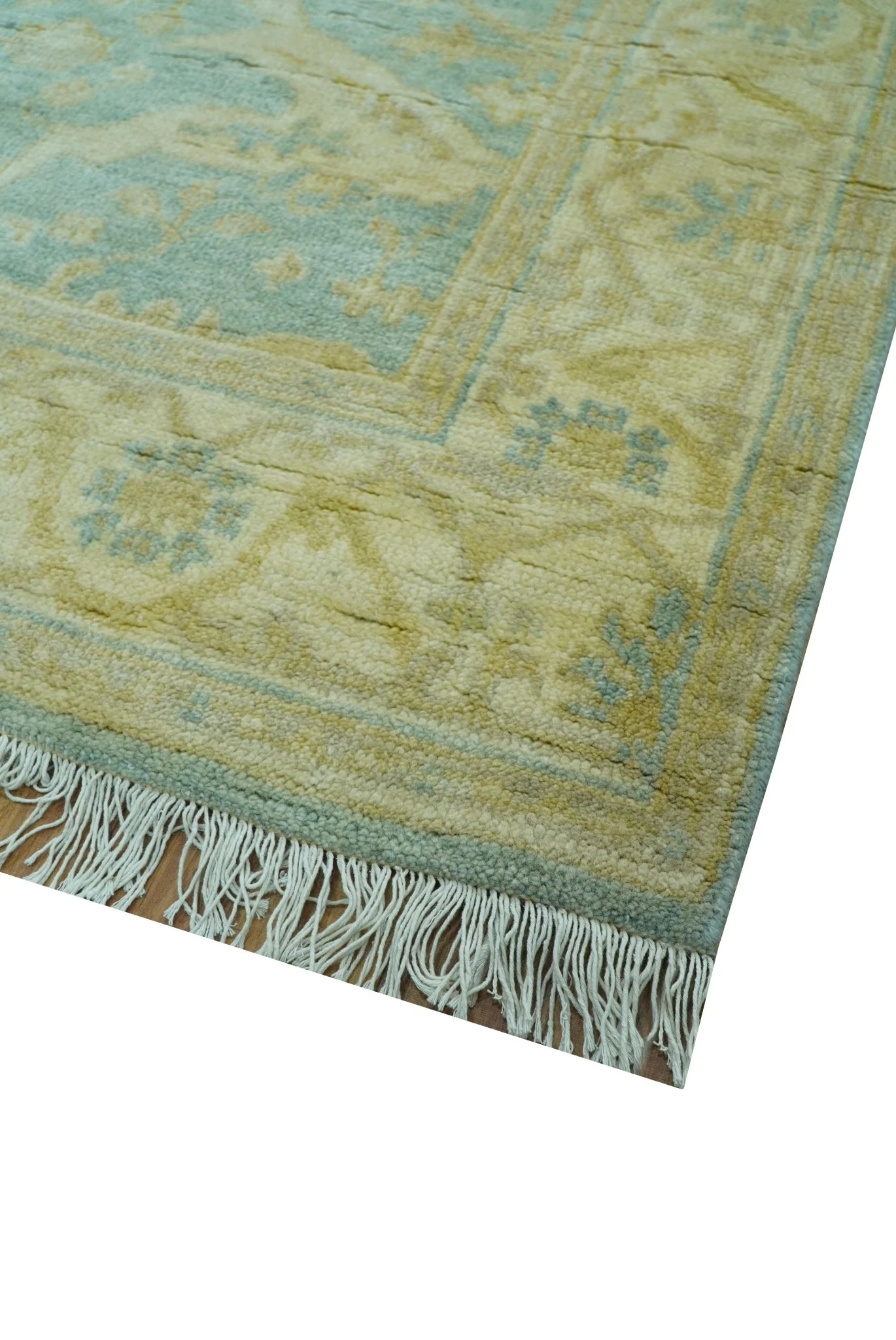 Traditional Oushak Design Blue And Beige 4x6 Hand Knotted Wool Area Rug - Image 3