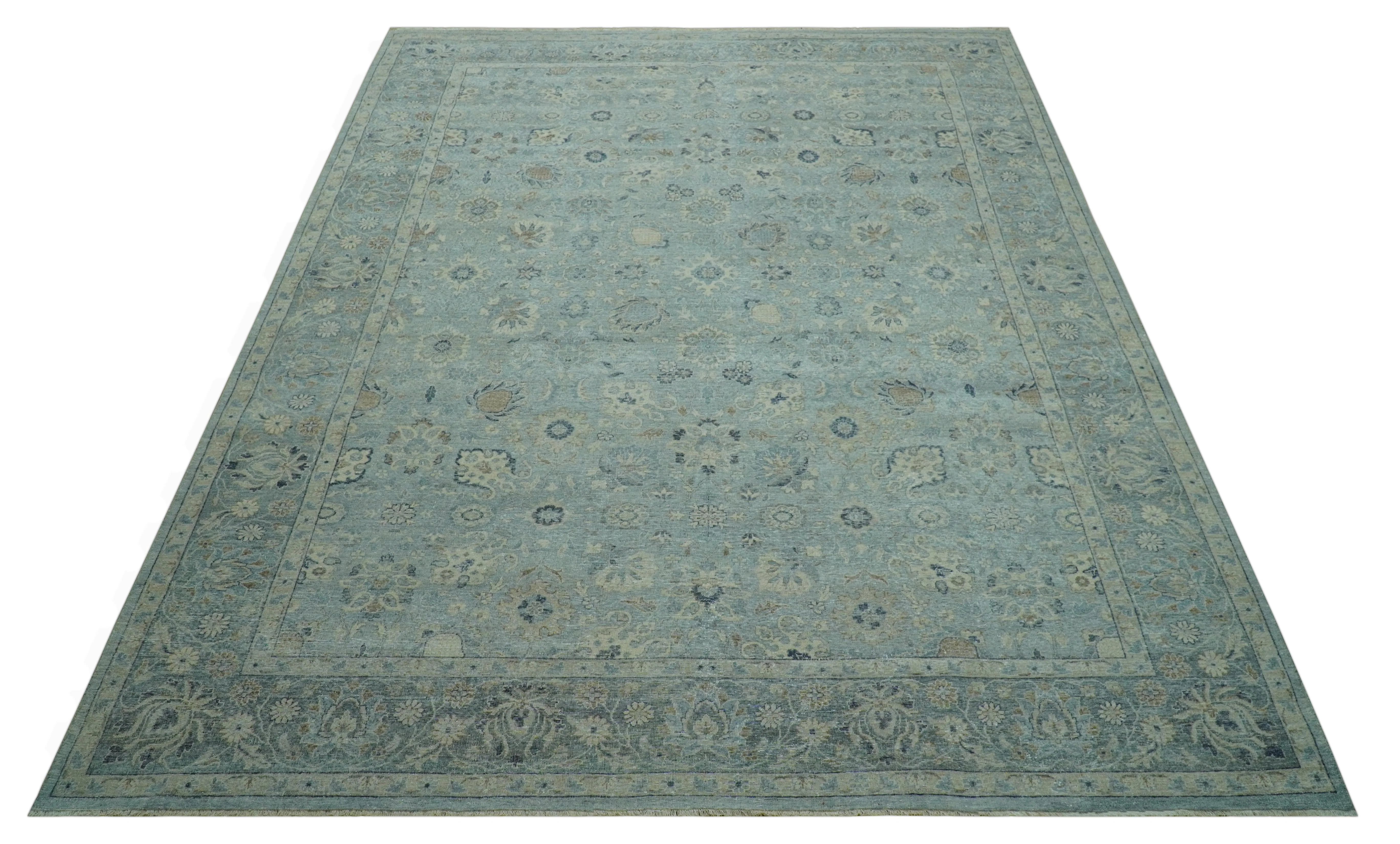 Distressed traditional And Beige Hand Knotted 10x14 Wool Area Rug - Image 12