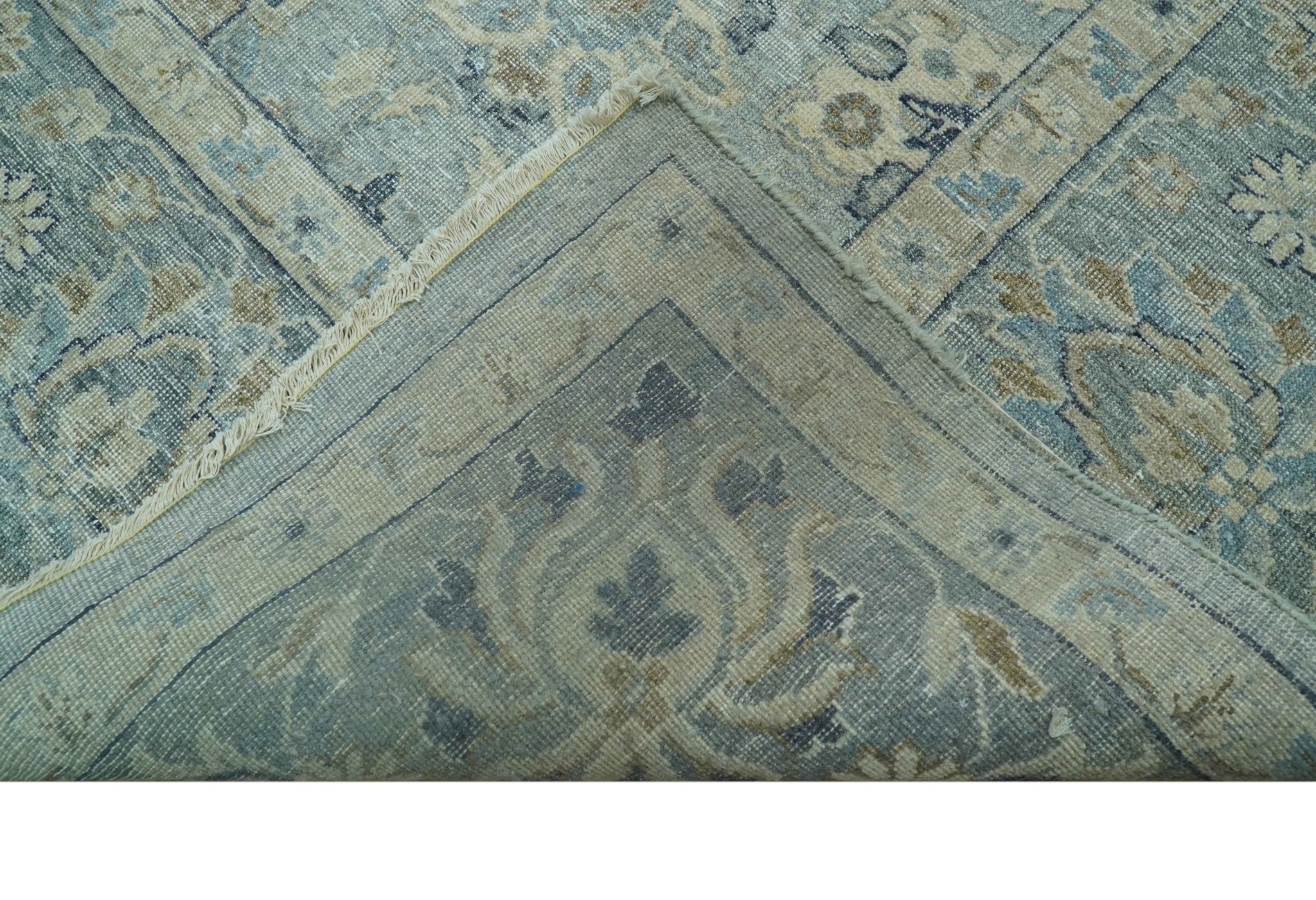Distressed traditional And Beige Hand Knotted 10x14 Wool Area Rug - Image 5