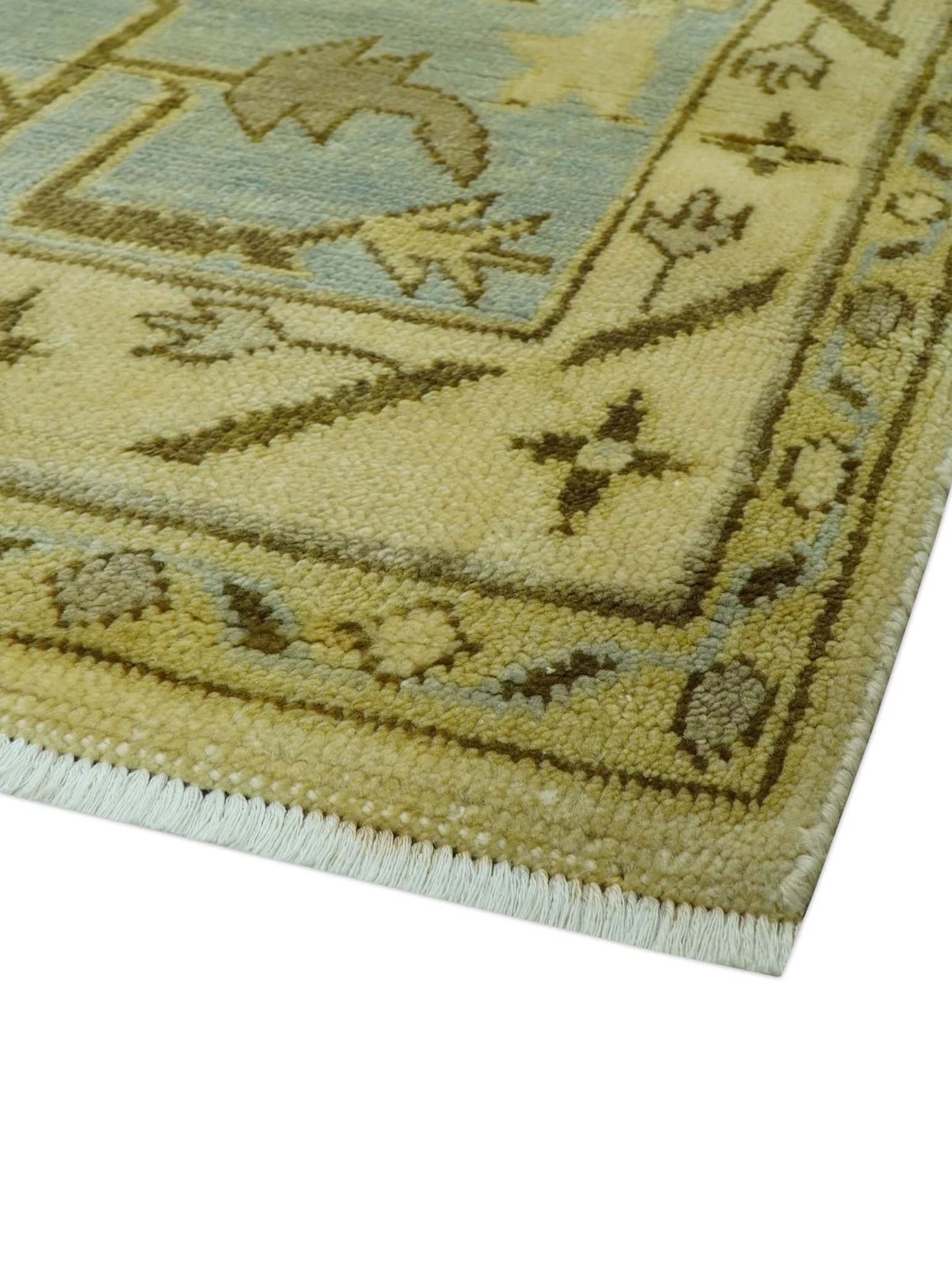 Traditional Oushak Design Blue And Beige Hand Knotted 9x13 Wool Area Rug - Image 3